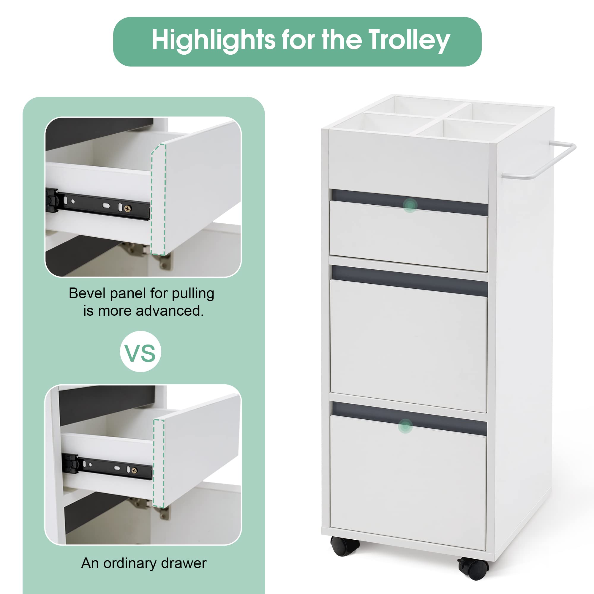 Professional Barber Salon Trolley with 3 Drawers - Mobile Storage Cabinet for Hair Stylists, Beauty Organizer & Spa Equipment - White (Ideal for Salon, Barber Shop & Home Use)