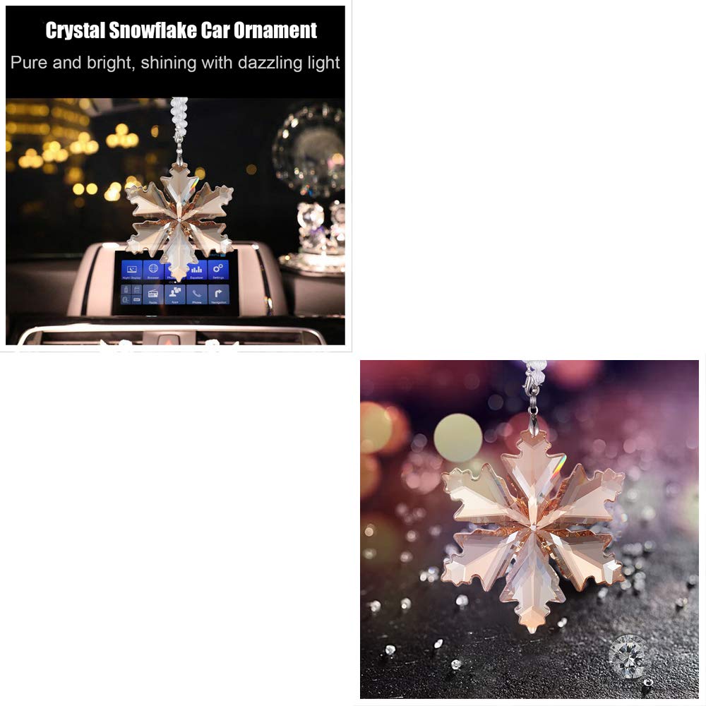 Elegant Crystal Snowflake Car Rear View Mirror Pendant - Champagne Christmas Car Hanging Ornament & Lucky Charm | Perfect for Holiday Decorations, Gift Giving & Year-Round Vehicle Accessories