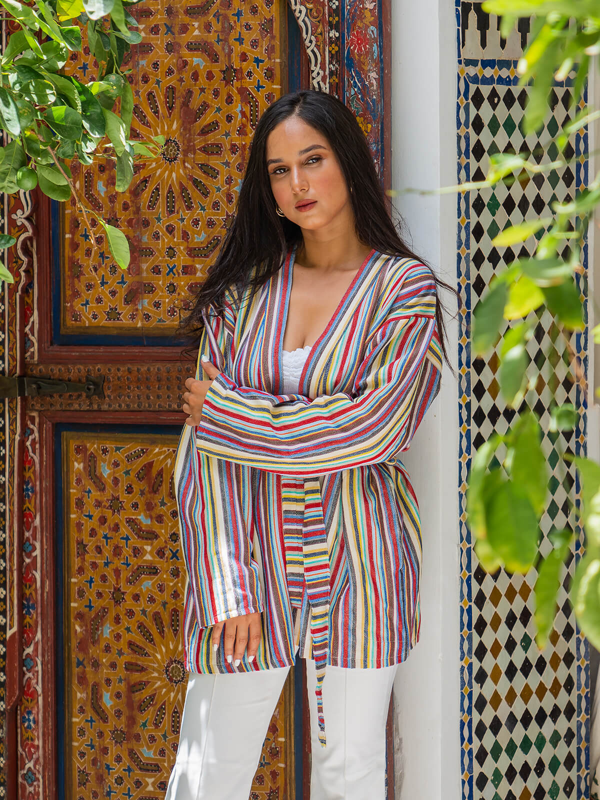 Handwoven Cotton Jacket for Women - Rainbow Striped Lightweight Cardigan | Boho Chic Outerwear for Spring & Fall | Perfect for Casual Outings, Beach Cover-ups and Festival Fashion