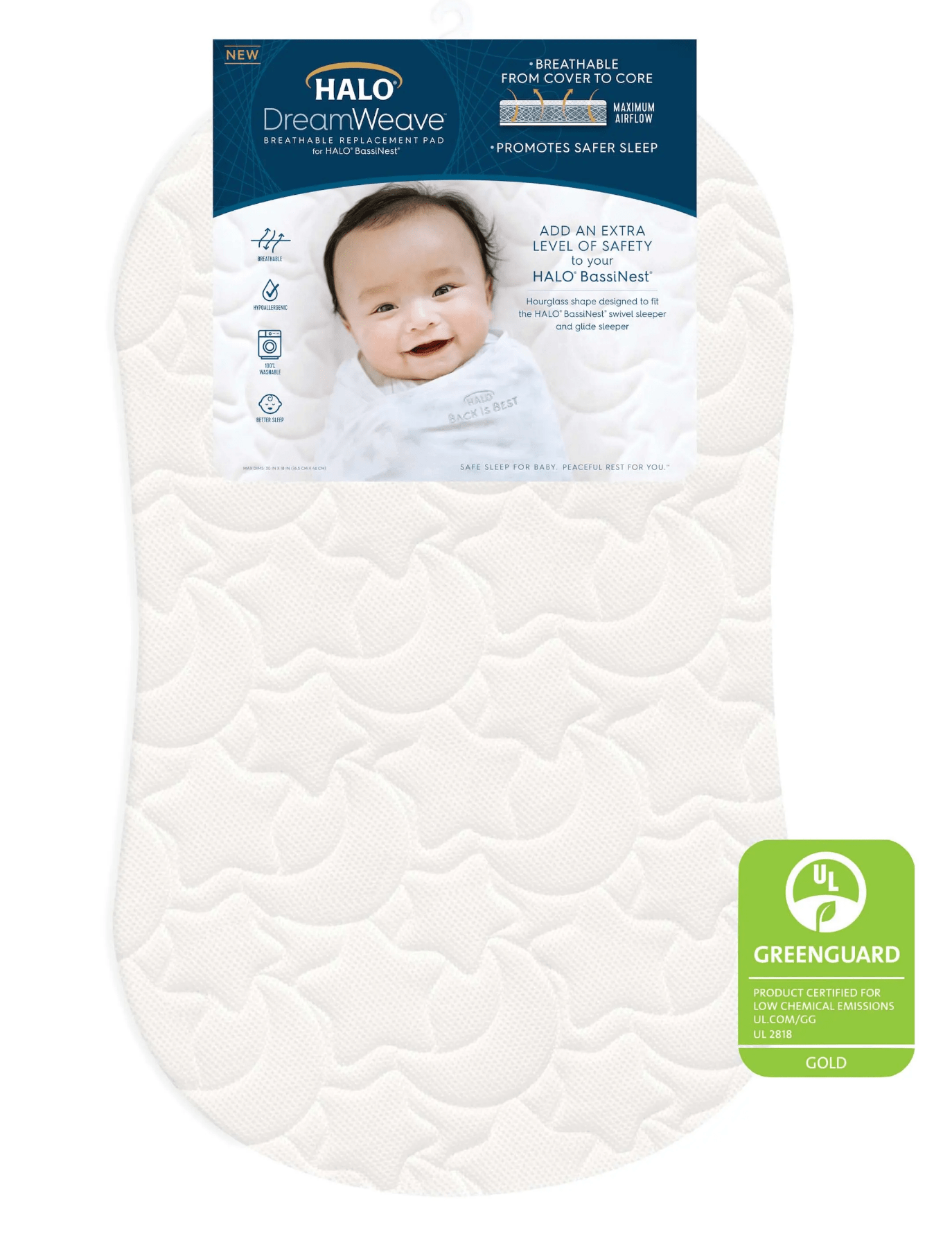 HALO DreamWeave Breathable Bassinest Replacement Pad - Premium Baby Crib Mattress Cover for Safe & Comfortable Sleep - Perfect for Newborns, Infants & Nursery Rooms