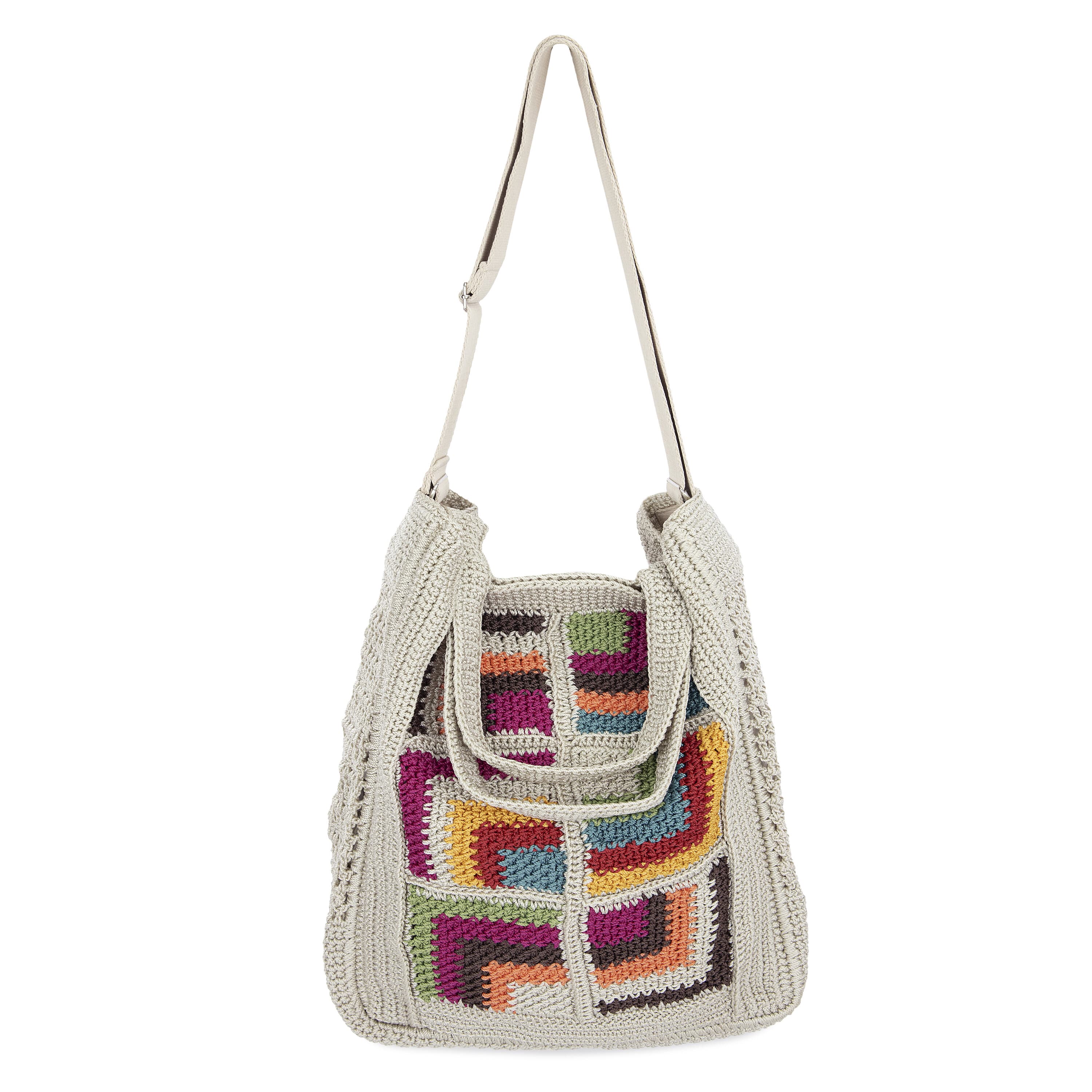 Hand Crochet Lanie Market Tote Bag - Stylish Multi Geo Pattern for Shopping, Beach & Everyday Use