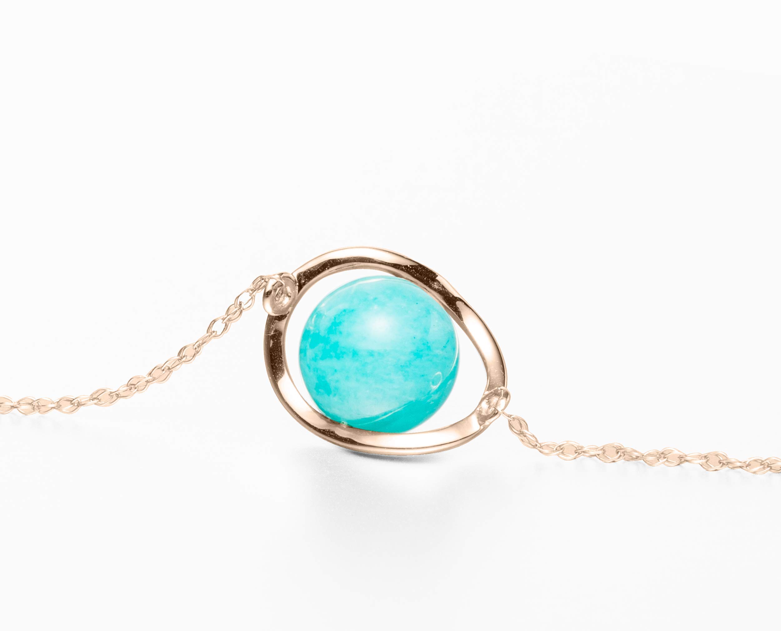 Majade Handmade 14K Yellow Gold Turquoise Necklace | Amazonite Gemstone Pendant | Light Blue Teal Green Minimalist Solitaire Jewelry for Women | Perfect for Weddings, Parties & Everyday Wear