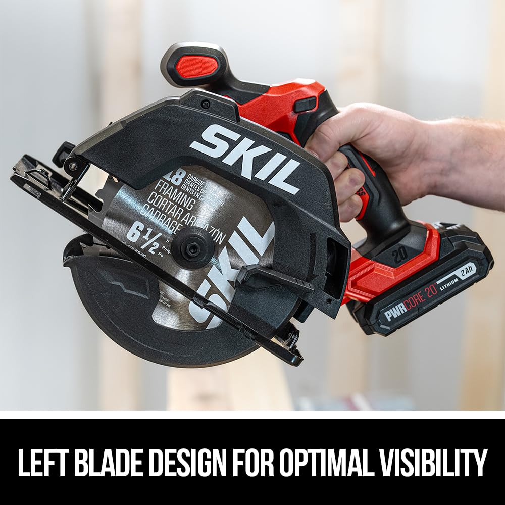 SKIL 20V Brushless Cordless Compact Circular Saw Kit - 6-1/2 Inch Blade for Wood Cutting with 2.0Ah Battery & Charger (CR6413B-11) | Perfect for DIY Projects, Home Renovation, and Professional Woodworking