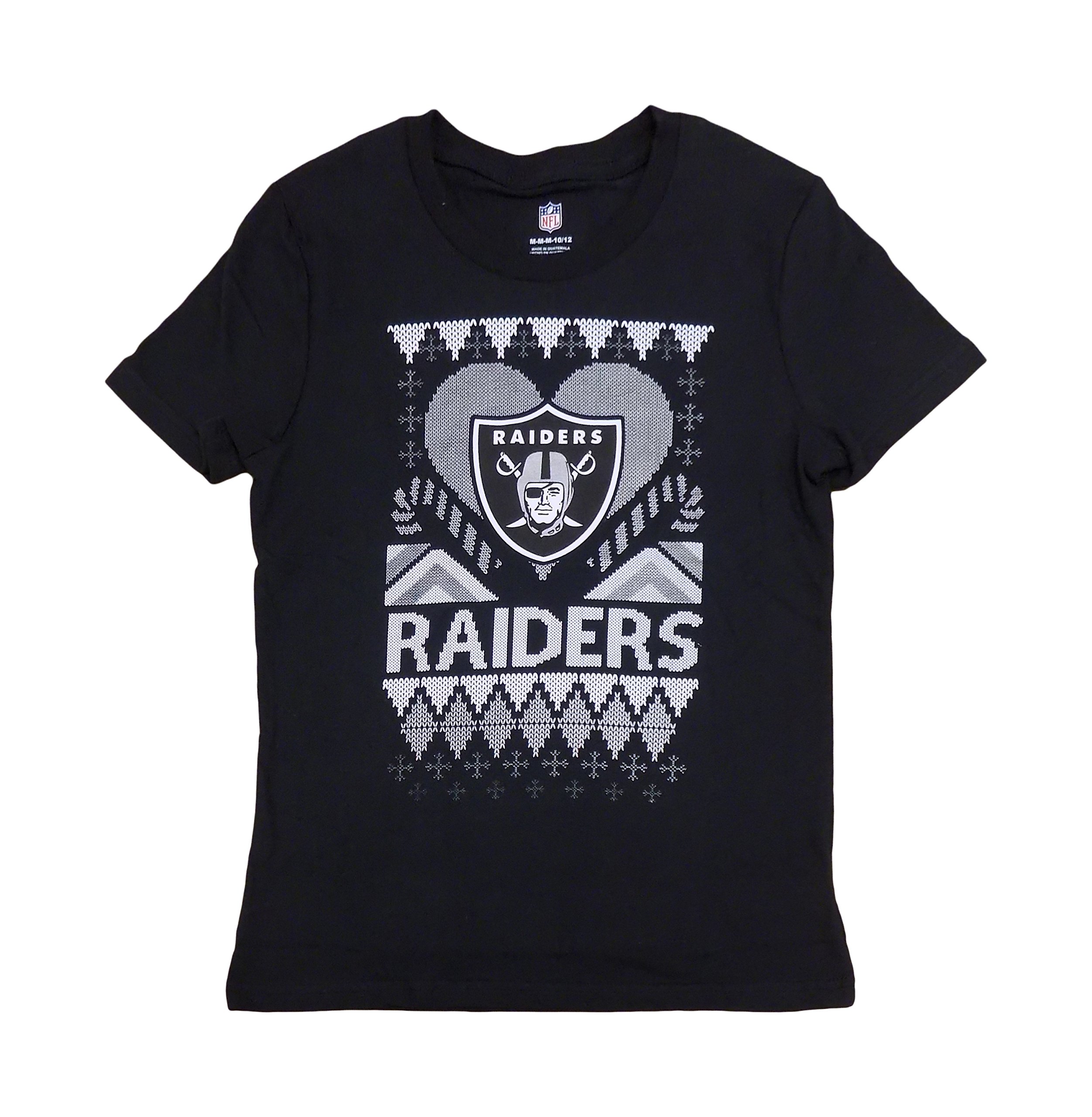 Oakland Raiders Girls Youth Black 'Candy Cane Love' Short Sleeve T-Shirt - Perfect for Game Day, Christmas Gifts & Football Fan Apparel