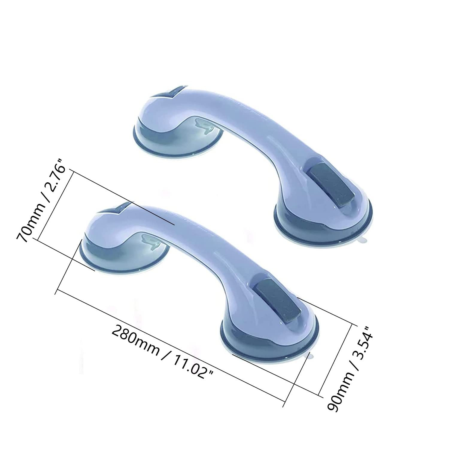 2 Pack Strong Suction Cup Grab Bar for Shower, Toilet & Bathroom - Non-Slip Armrest Handle with Dual Locking for Tiles, Glass, Hard Plastic & Cabinets - Light Gray (Ideal for Elderly, Disabled & Safety Support)