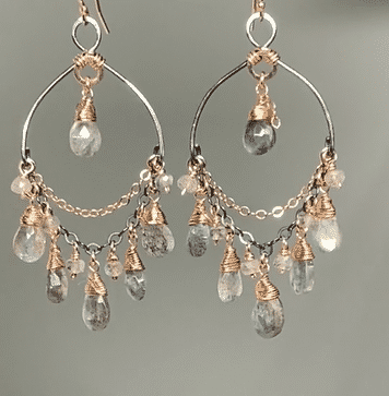 Labradorite Mixed Metal Boho Chandelier Hoop Earrings for Women - Handmade Bohemian Jewelry for Party, Wedding & Everyday Wear