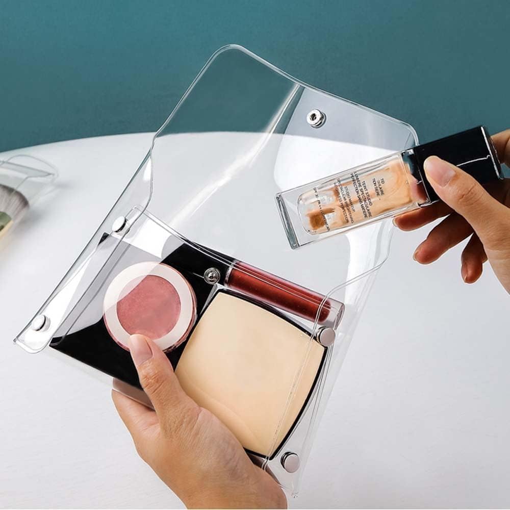 2-Pack Clear PVC Makeup Bags - Small Transparent Plastic Cosmetic Organizer Pouches with Snap Closure for Travel, Bathroom Storage & Daily Essentials (Mini Size) | Perfect for Vacation, Gym, Toiletry & Jewelry Organization