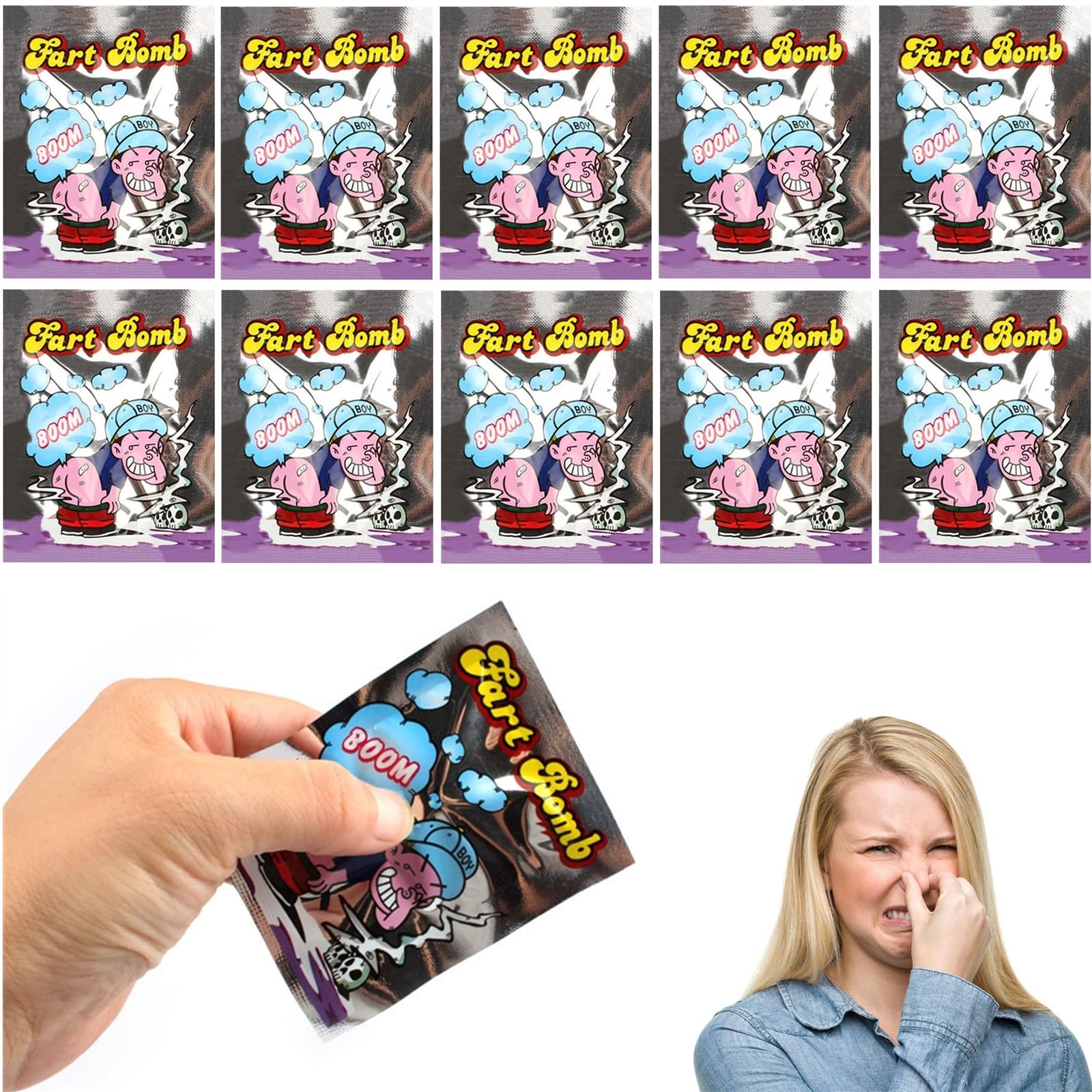 50pcs Stink Bombs Prank Bag - Funny Fart Joke Gag Gift for Parties, Halloween Prank Toys, Office Pranks & April Fools Day Gifts - Stinky Smelly Bomb Pouch for Practical Jokes