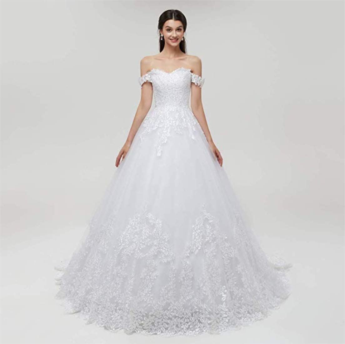 Elegant White Sleeveless Lace Applique A-Line Off Shoulder Wedding Dress for Women - Perfect for Bridal, Formal Evening Gowns, Prom & Special Occasions