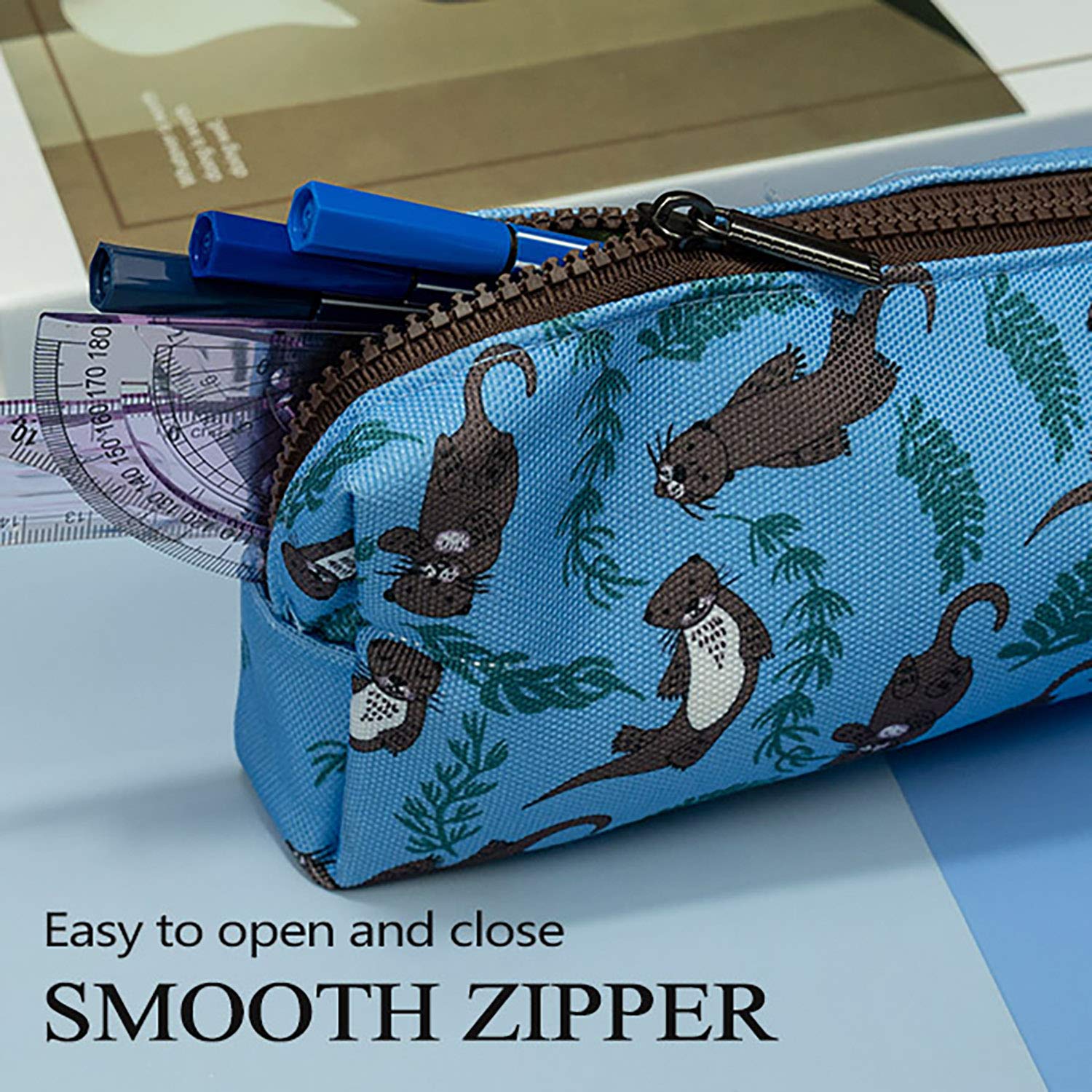 Cute Otter Canvas Pencil Case - Waterproof Pen Pouch for School, Office & Travel - Kawaii Stationery Organizer for Makeup, Cosmetics & Art Supplies (LPakin) - Perfect Gift for Students & Artists