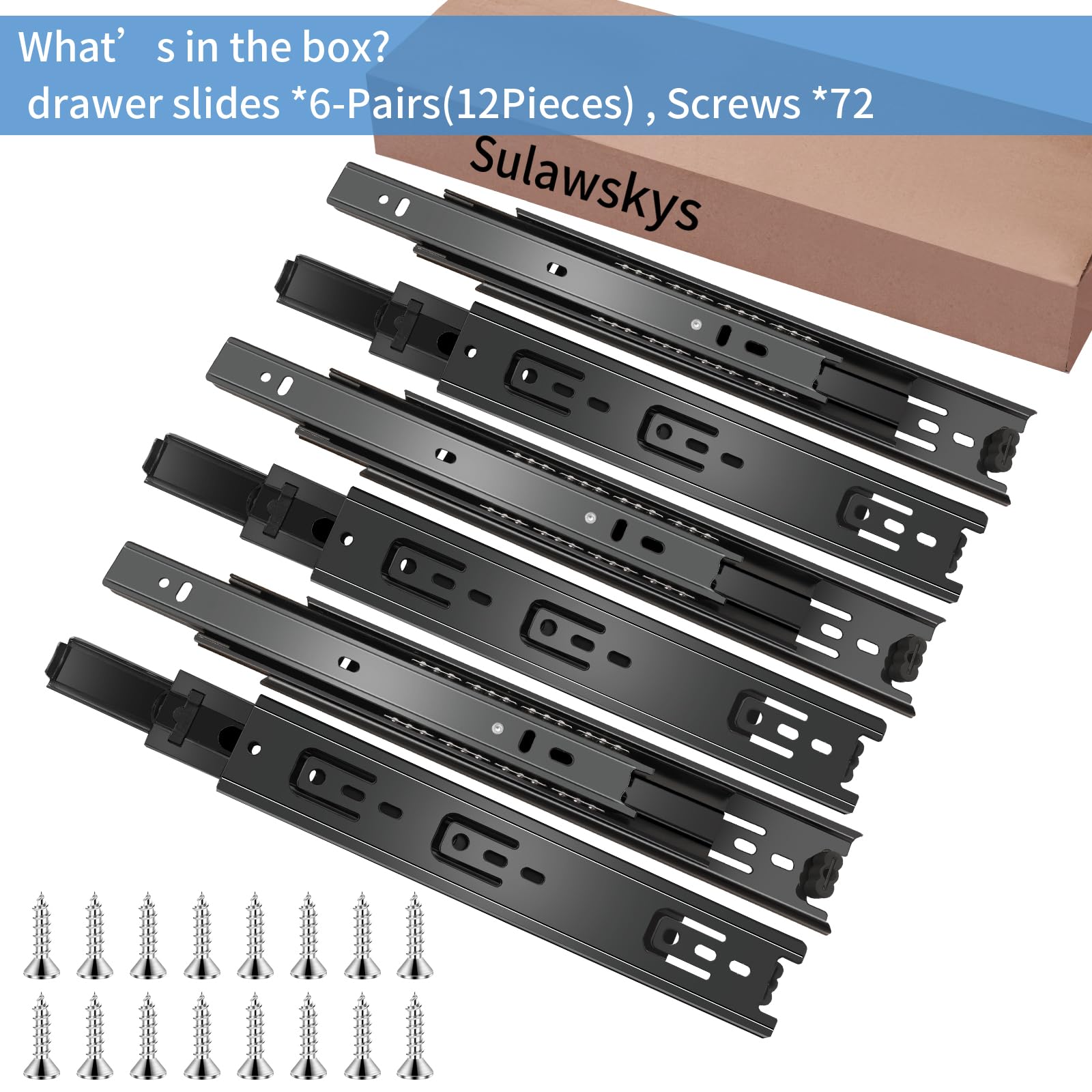 18 Inch Heavy Duty Ball Bearing Drawer Slides - 6 Pairs (12 Pieces) Full Extension Side Mount Cabinet Rails - 100 LB Capacity Black Metal Glides for Kitchen Cabinets, Wardrobes, File Cabinets & Trash Cans - Perfect for Smooth Drawer Operation in Home & Office Storage Solutions