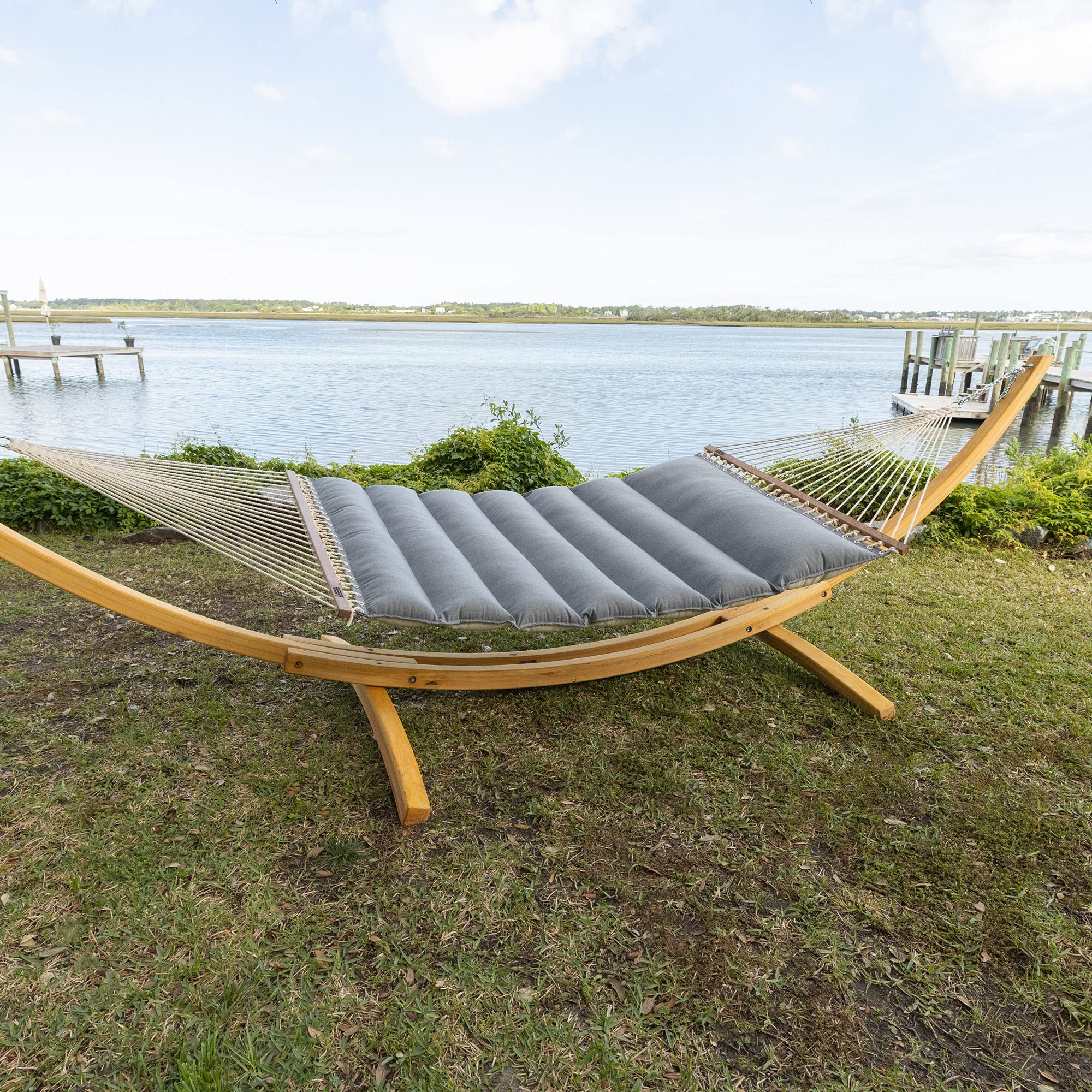 Premium Handmade Hatteras Hammocks - Cast Slate Sunbrella Pillowtop Hammock with Free Extension Chains & Tree Hooks | 450 LB Capacity, 13 ft x 55 in | Perfect for Backyard, Patio, Beach & Camping | Made in USA | 2-Person Comfort