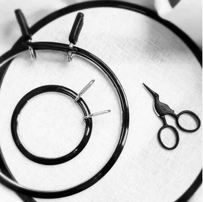 Premium Metal Spring Tension Embroidery Hoops - Cross Stitch & Darning Hoop Set (Black, Large) - Perfect for Hand Embroidery, Needlework & Fabric Crafts