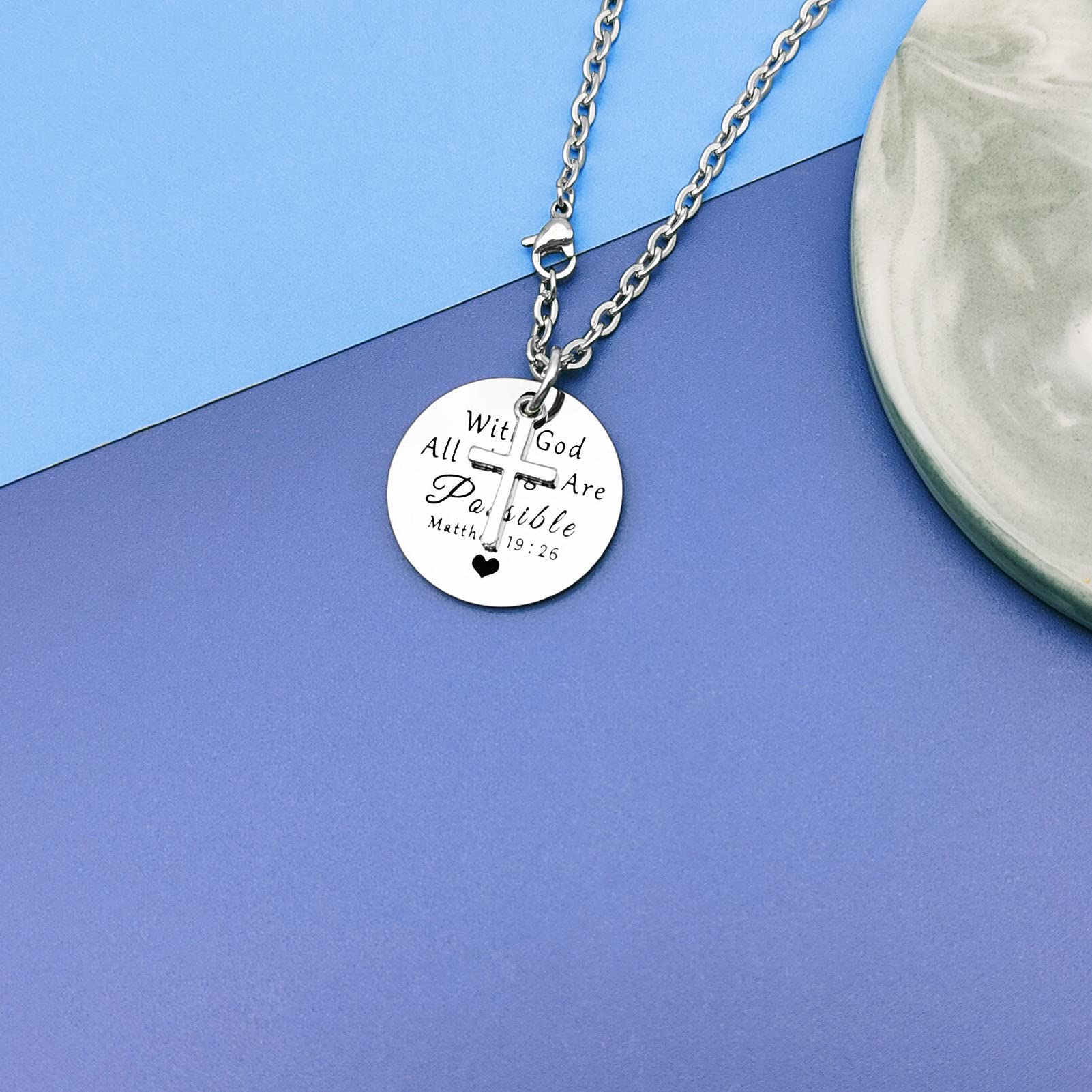 DLaeKua Christian Bible Verse Necklace for Women - Inspirational Jewelry Gift for Godson, Baptism, Christmas & Birthday - Perfect for Church, Prayer & Daily Wear
