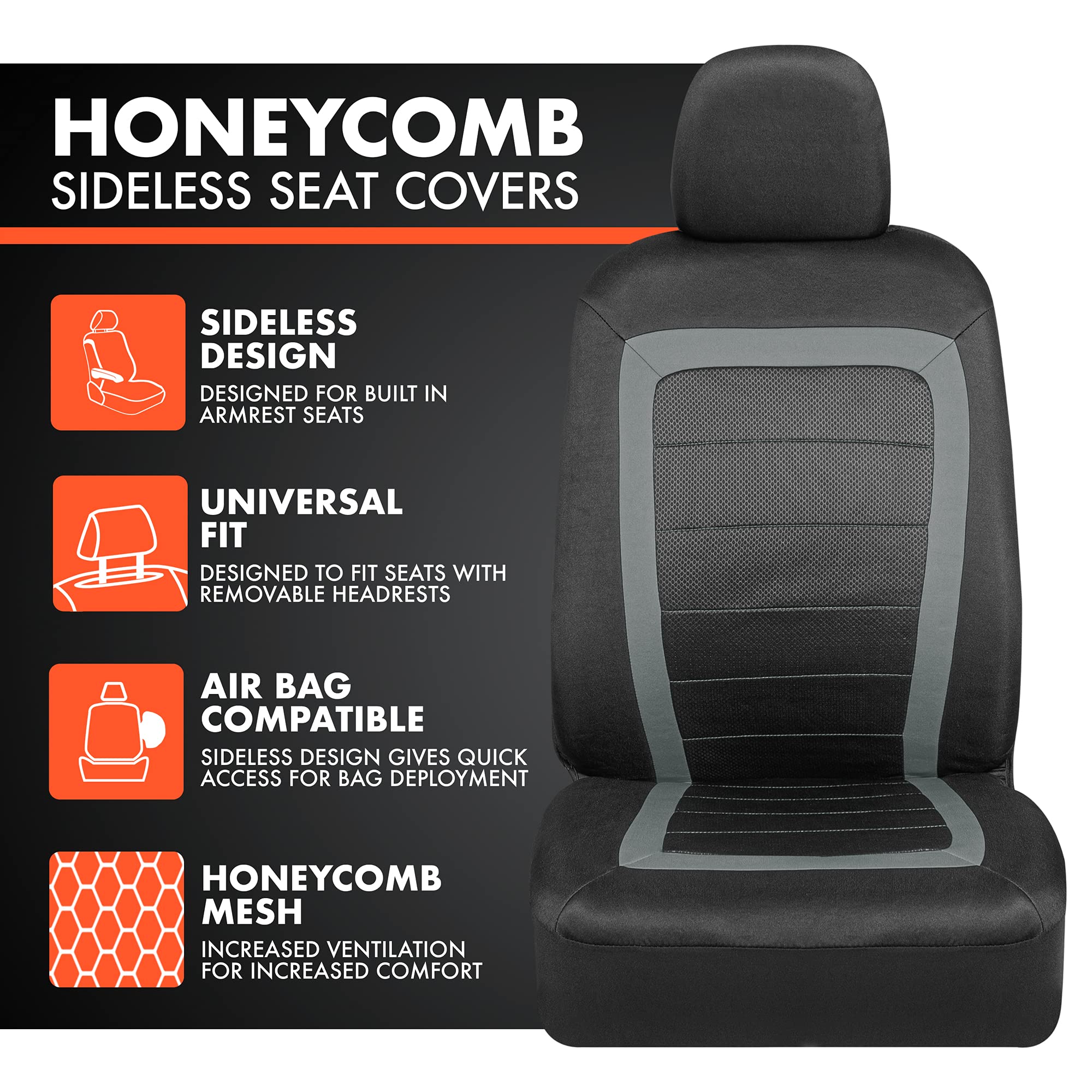 BDK carXS FreshMesh Car Seat Covers Full Set - Breathable Mesh Front Seat Covers with Split Bench Back Seat Protector, Universal Fit for Cars Trucks Vans & SUVs - Perfect for Road Trips, Commuting & Pet Protection