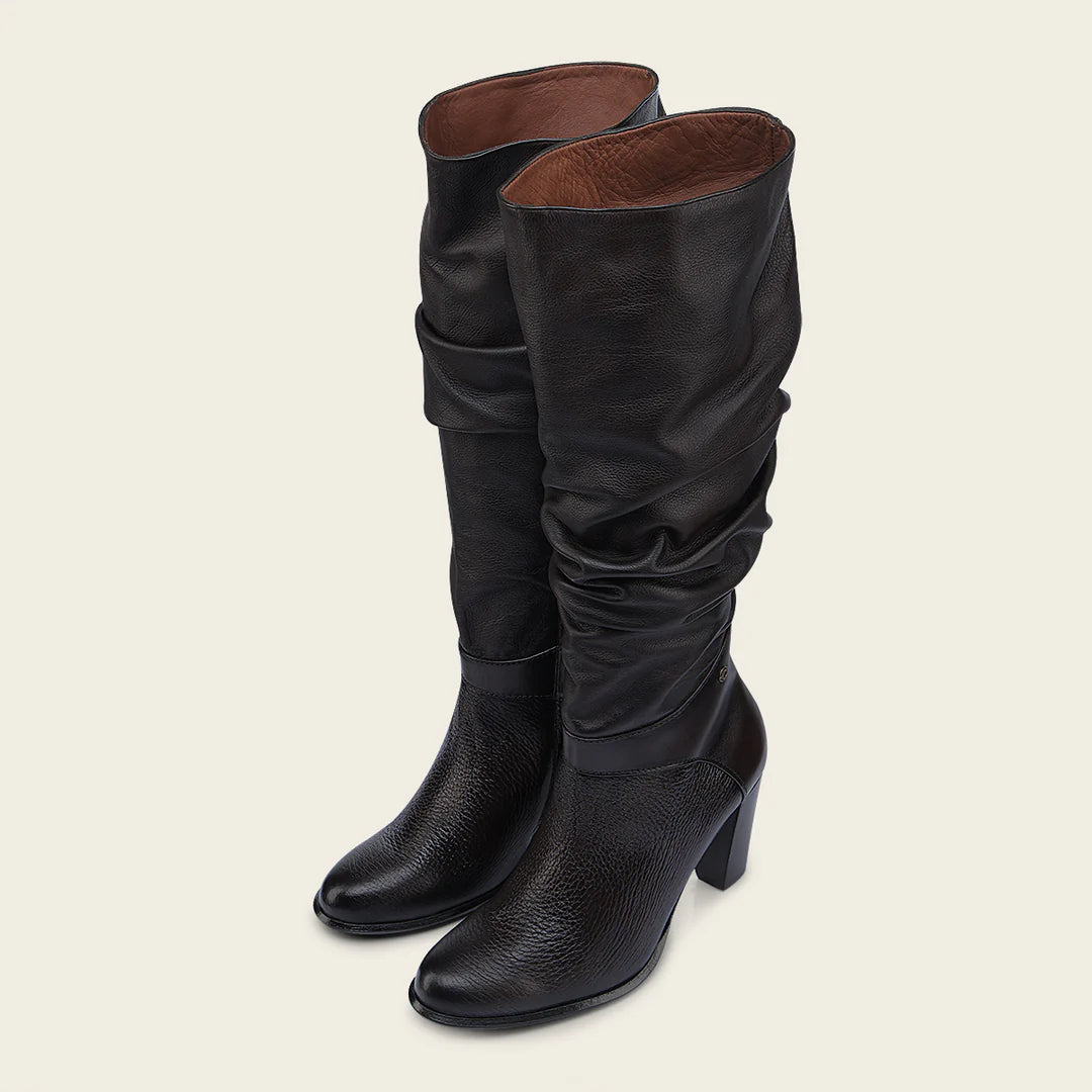 Cuadra Chocolate Western Cowgirl Wrinkle Cowhide Leather Knee High Boots for Women - Stylish Cowboy Boots for Country Dancing, Rodeo & Western Fashion