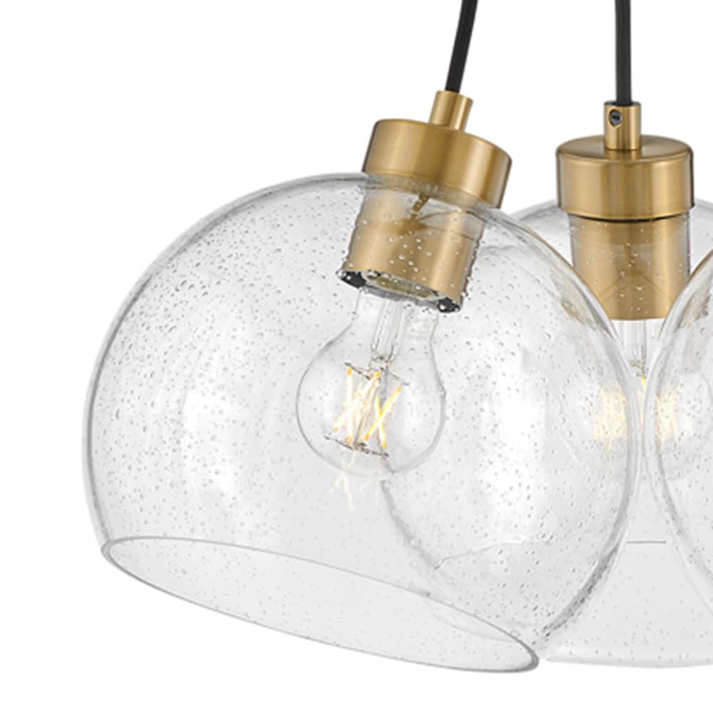 Lark Rumi 83013LCB 3-Light Adjustable Pendant Light with Clear Seedy Glass Orbs & Lacquered Brass Finish - Perfect for Kitchen Island, Dining Room, or Entryway Lighting