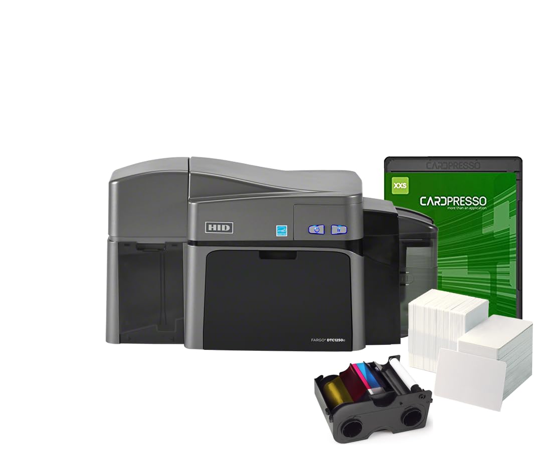 Fargo DTC1250e Dual-Side ID Card Printer with Supplies - Professional ID Card Maker for Schools, Offices & Events | High-Quality ID Badge Printing Solution