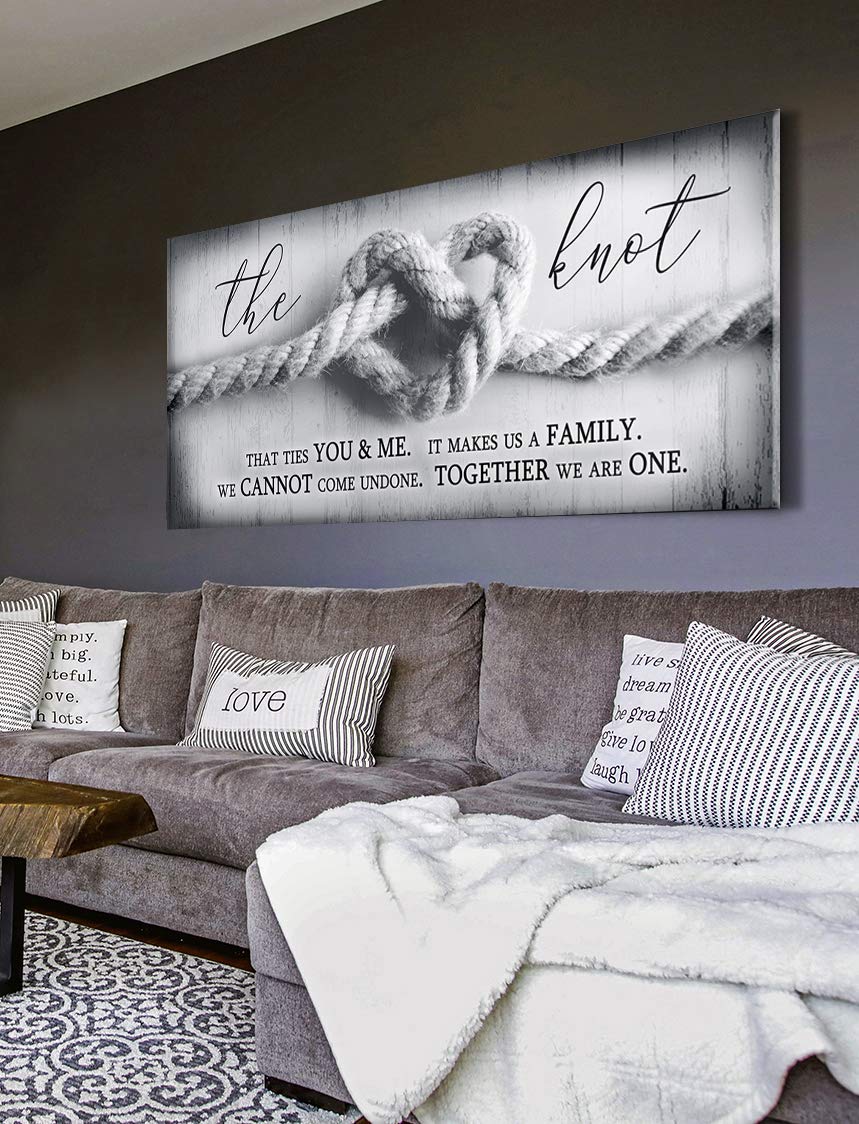 Romantic The Knot Wall Art - Framed Canvas Print Love Sign for Couples, Grey 42x19 - Perfect Over Bed Decor for Master Bedroom & Romantic Home Decor