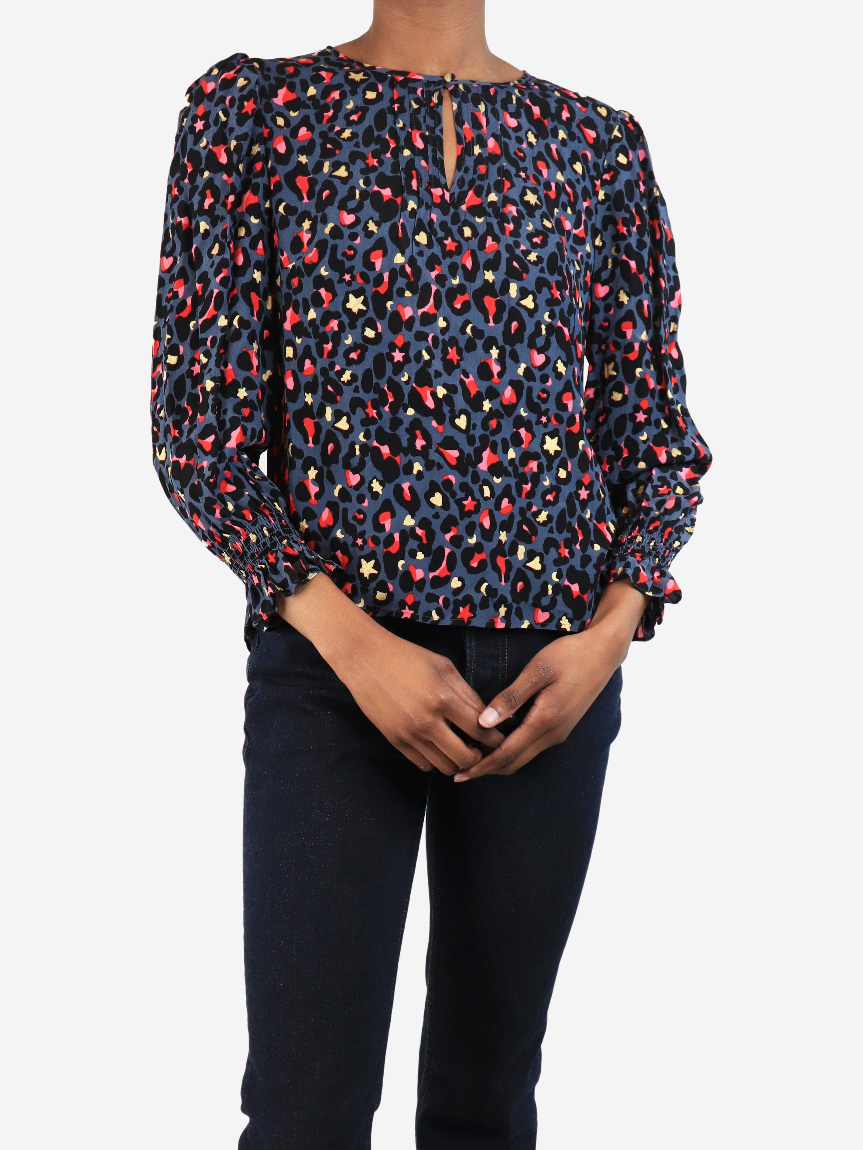 Stylish Blue Leopard Print Blouse - UK Size 6 | Trendy Women's Top for Casual Outings, Parties & Office Wear