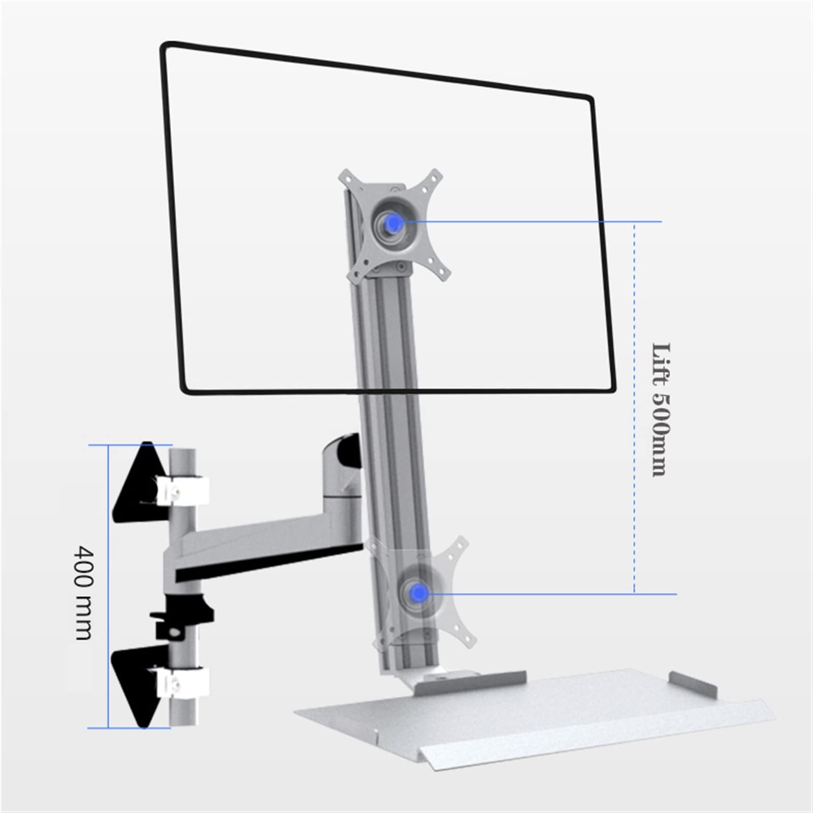 Adjustable Monitor Stand with Foldable Keyboard Tray - VESA 75x75/100x100mm Wall & Desk Mount - Ergonomic Sit-Stand Workstation for Home Office & Industrial Use - Perfect for Dual Monitor Setup & Space Saving Workstations