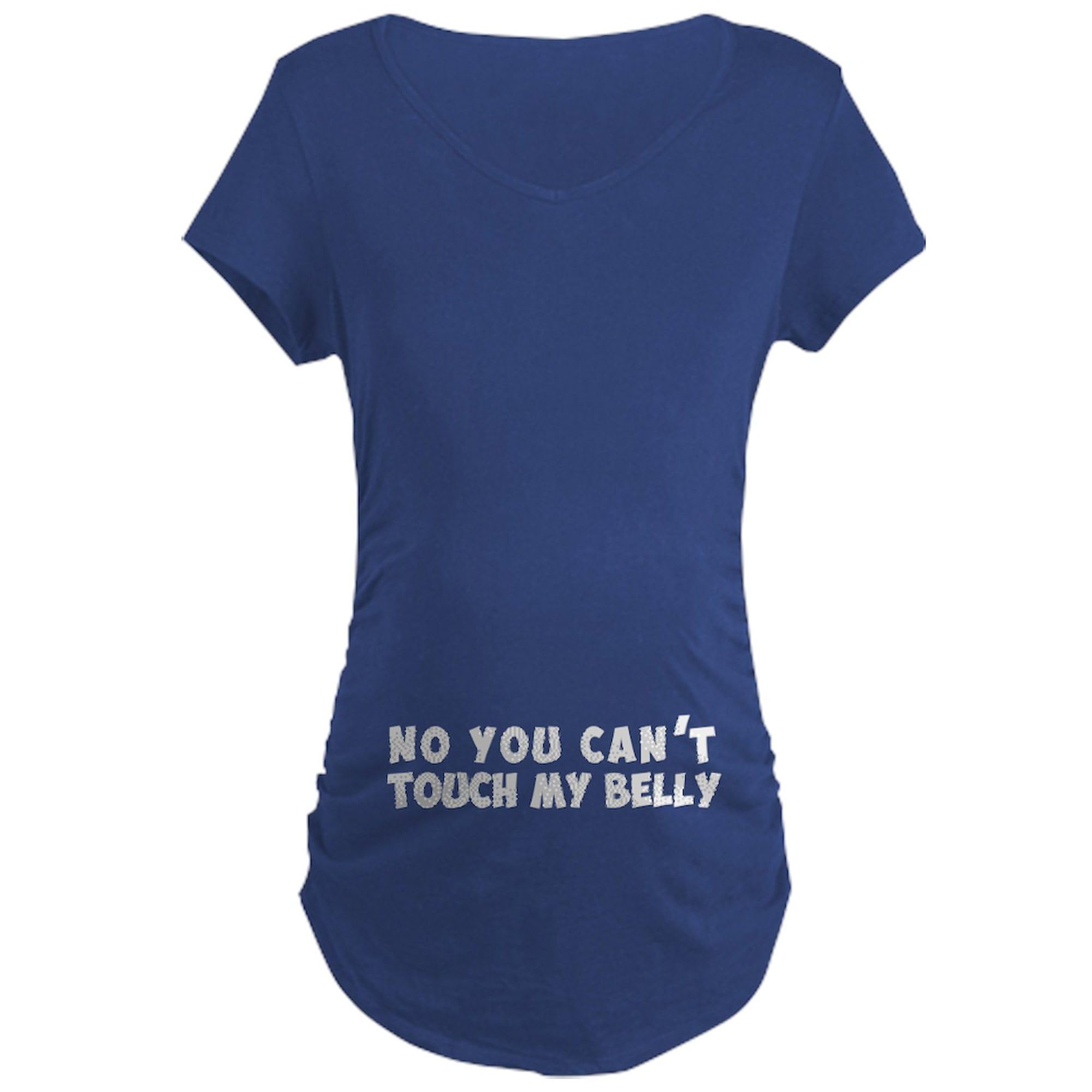 Funny Maternity T-Shirt for Women - 'Don't Touch' Dark Ruched Side Tee | Comfortable Pregnancy Shirt for Casual Wear & Baby Showers