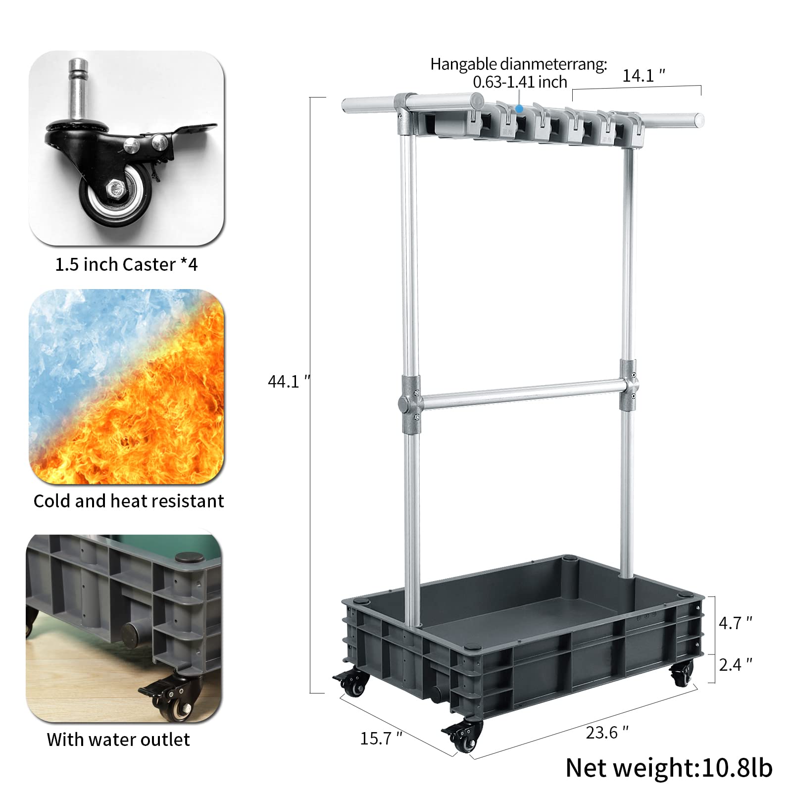 Heavy-Duty Rolling Broom Mop Holder - Wall Mounted Cleaning Supplies Organizer with Wheels for Janitor Carts & Housekeeping Stations - Ideal for Garage, Garden, Closet & Cabinet Storage - Perfect for Home, Office & Commercial Cleaning Organization