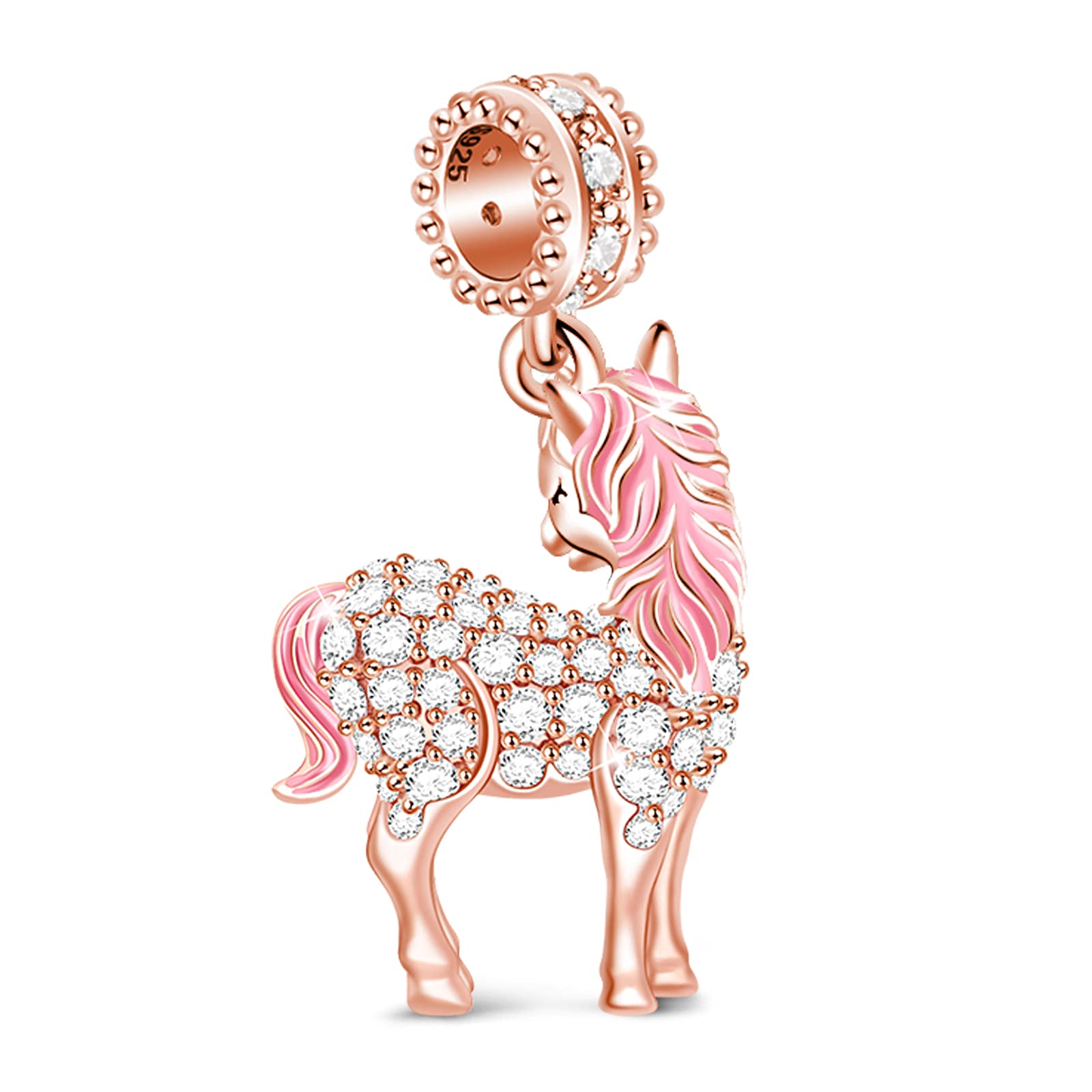 GNOCE 925 Sterling Silver 18K Rose Gold Plated Pink Unicorn Pendant Charm for Women - Sparkly & Vibrant Jewelry Gift for Birthday, Valentine's Day - Perfect for Bracelets, Necklaces & DIY Jewelry Making