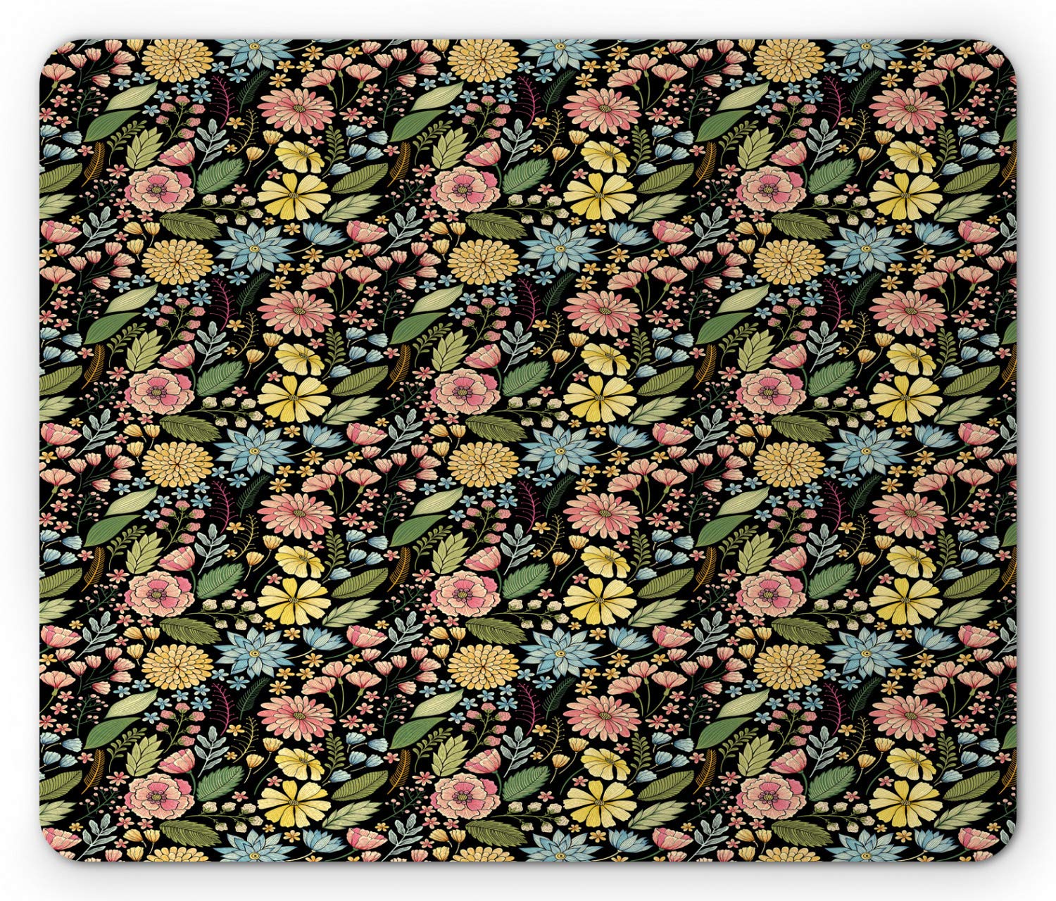 Ambesonne Vintage Botanical Mouse Pad - Non-Slip Rubber Mouse Mat with Floral Spring Meadow Design, Standard Size (Charcoal Grey & Multicolor) for Office, Gaming & Home Computer Use