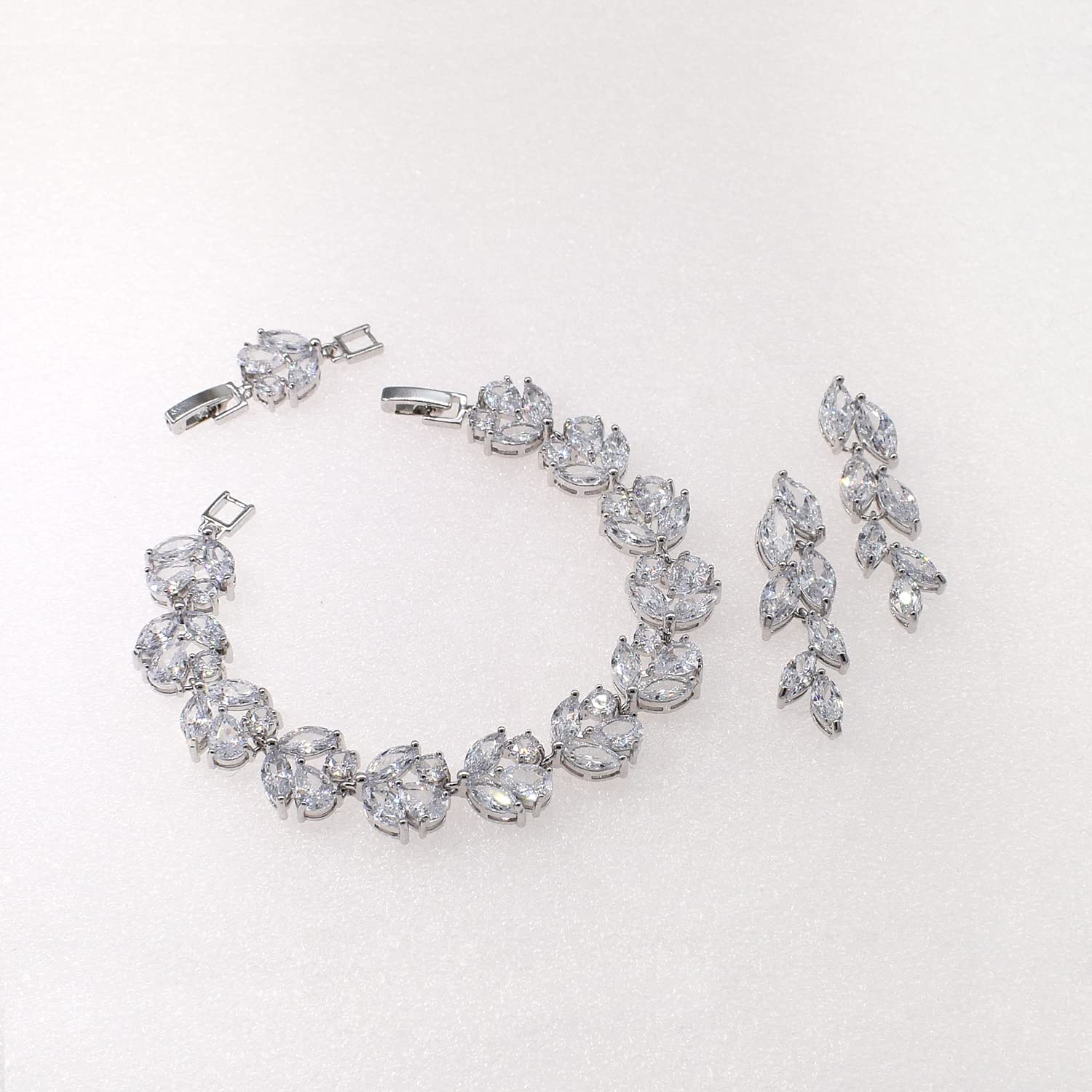 UDYLGOON UDORA Cubic Zirconia Leaf Earrings & Bracelet Set - Elegant Bridal Jewelry for Wedding, Prom, Bridesmaid Gifts | Perfect for Formal Events, Anniversary & Evening Occasions