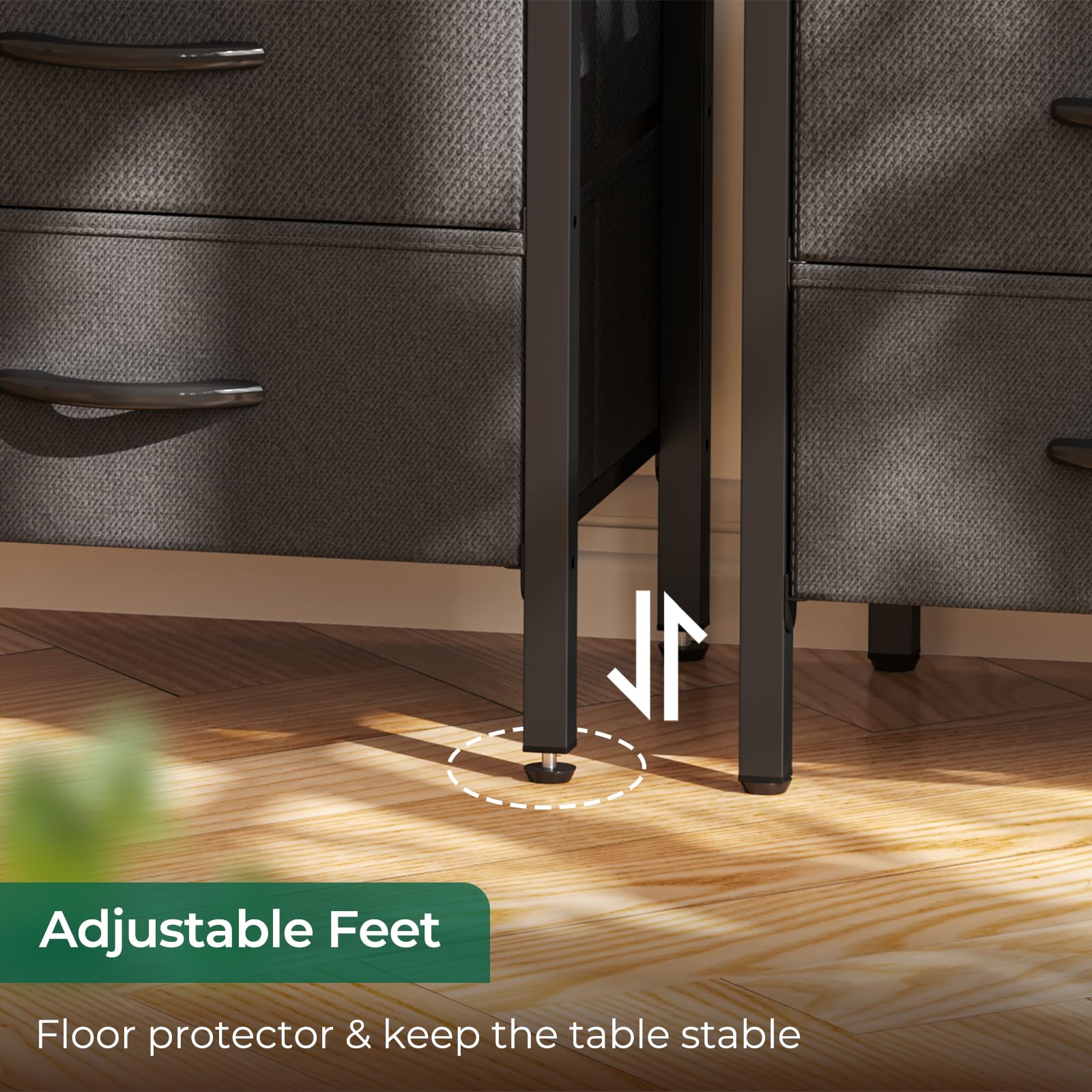 Huuger Nightstands Set of 2 - 27.6 Inch Rustic Brown and Black Bedside Tables with USB Charging Station, Fabric Drawers & Outlet - Perfect for Bedroom, Living Room or Guest Room Night Stands
