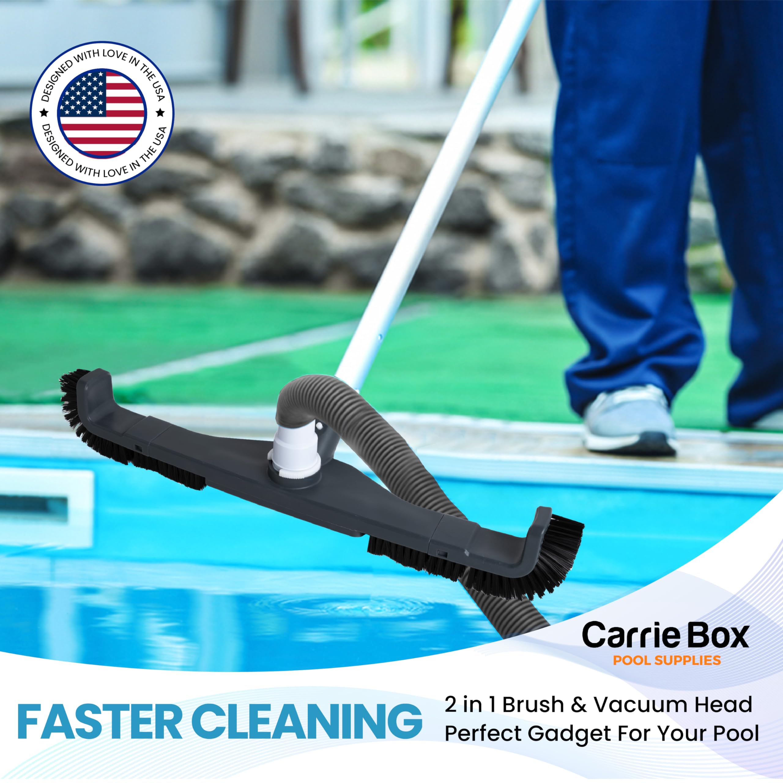 Curved Pool Brush with Vacuum Head – Heavy Duty 20-Inch 2-in-1 Cleaner for Inground & Above Ground Pools | Durable Side & Bottom Bristles with Swivel Hose Connection | Perfect for Concrete, Vinyl & Fiberglass Pool Surfaces