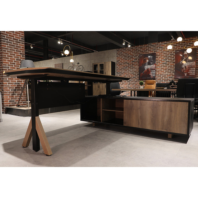 EASTON Electric Height Adjustable Standing Desk with Right Return - 2.2M Warm Oak & Black - Perfect for Home Office & Workspace Ergonomics