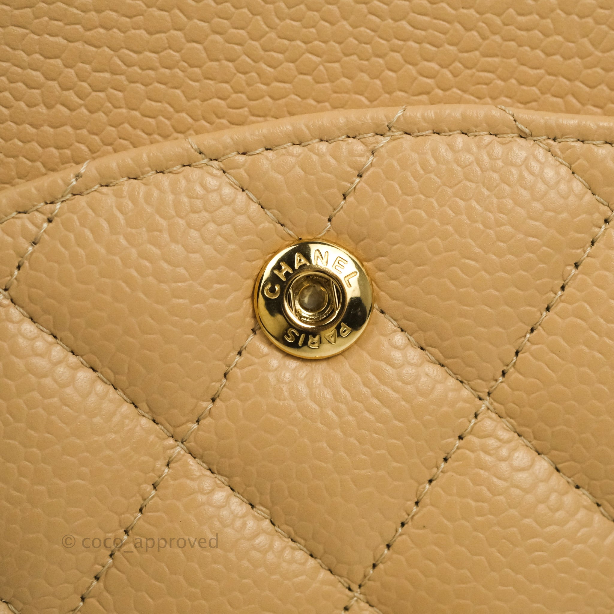 Chanel Classic Medium Flap Bag Quilted Beige Caviar Leather with Gold Hardware - Luxury Crossbody Purse for Women, Perfect for Work, Date Night & Special Occasions