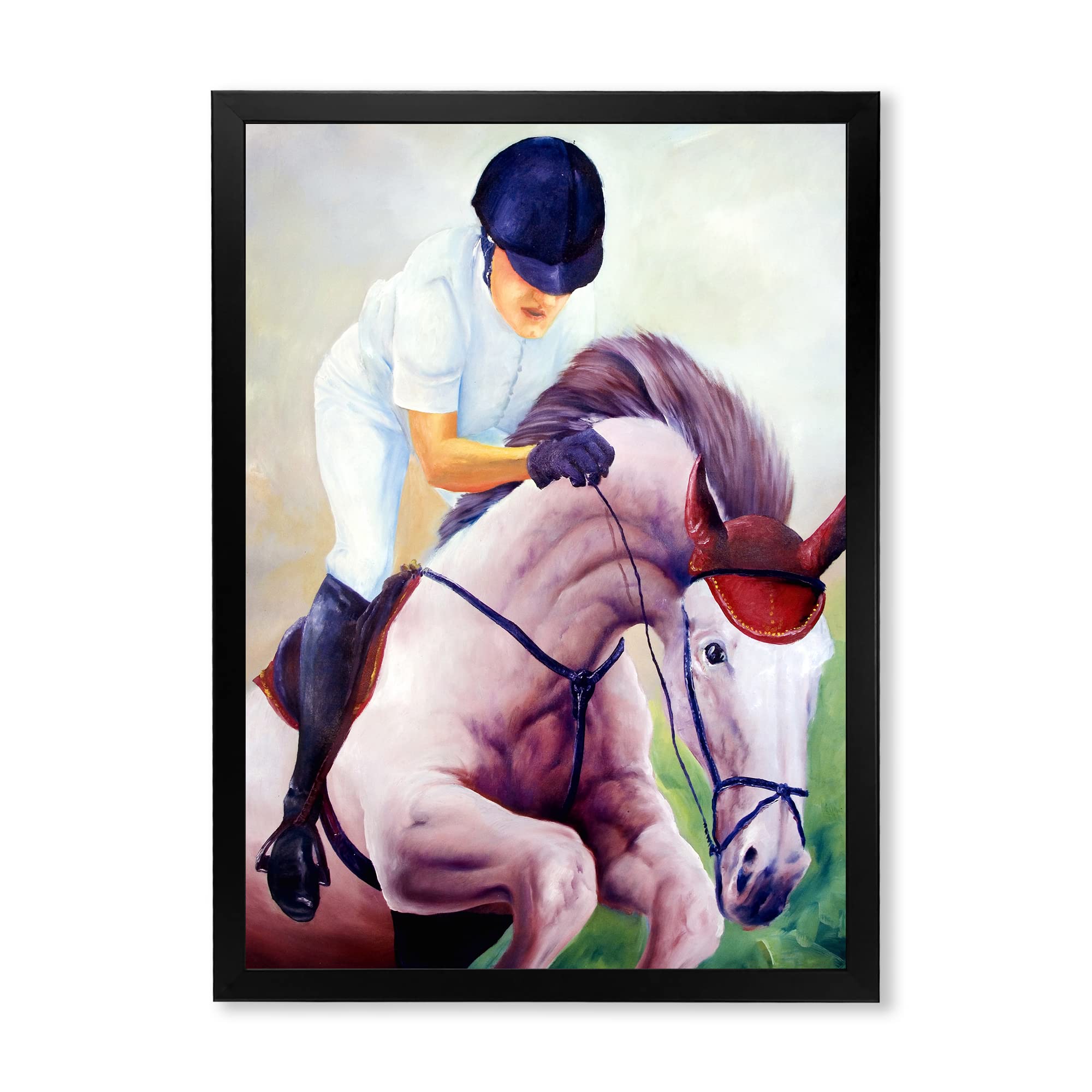 DesignQ Galloping Horse Farmhouse Framed Wall Art - Rustic Home Decor for Living Room, Bedroom & Office