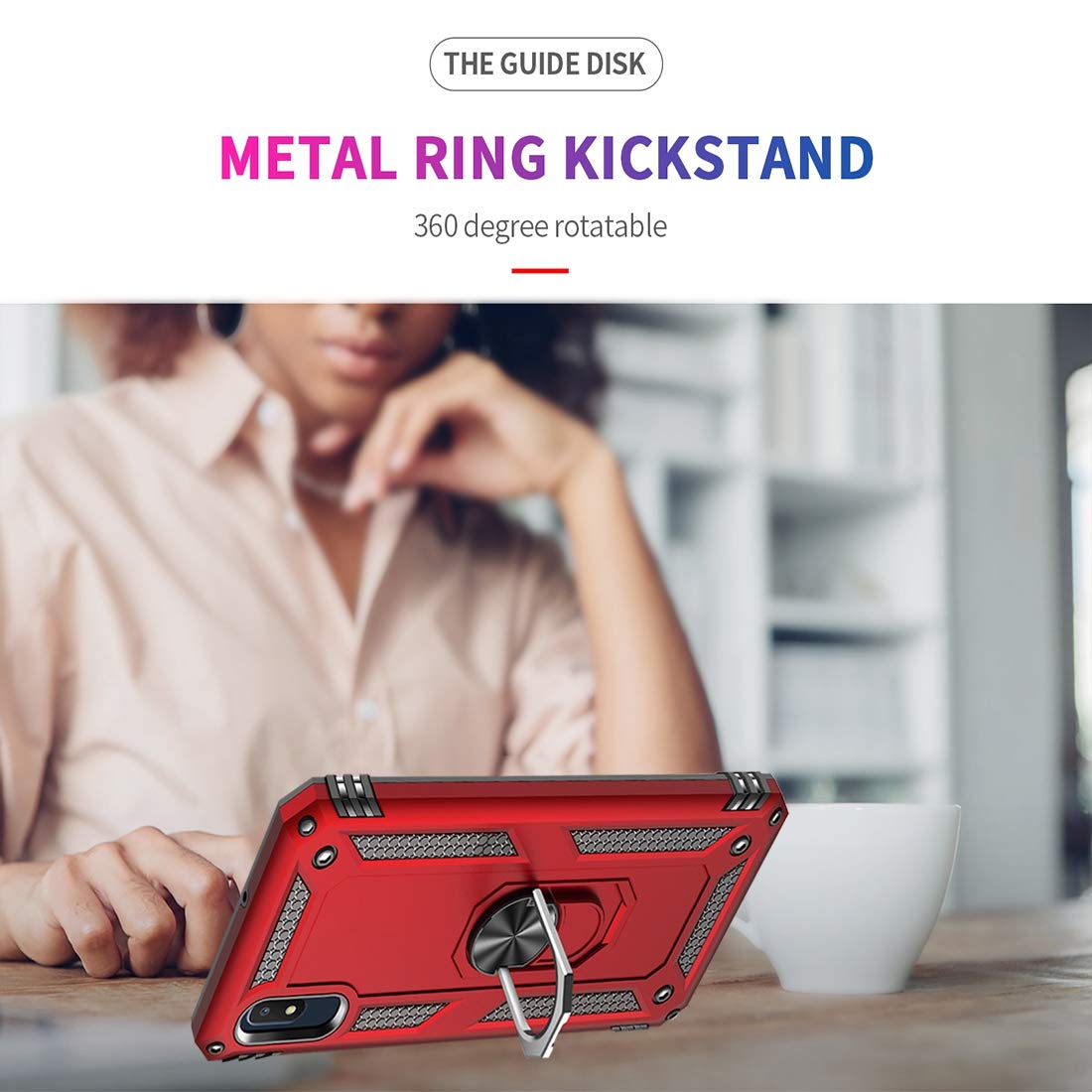 Military Grade Protective Phone Case for Samsung Galaxy A10E with Magnetic Car Mount & Kickstand - Shockproof Defender Cover for Everyday Use, Commuting and Travel (Red)