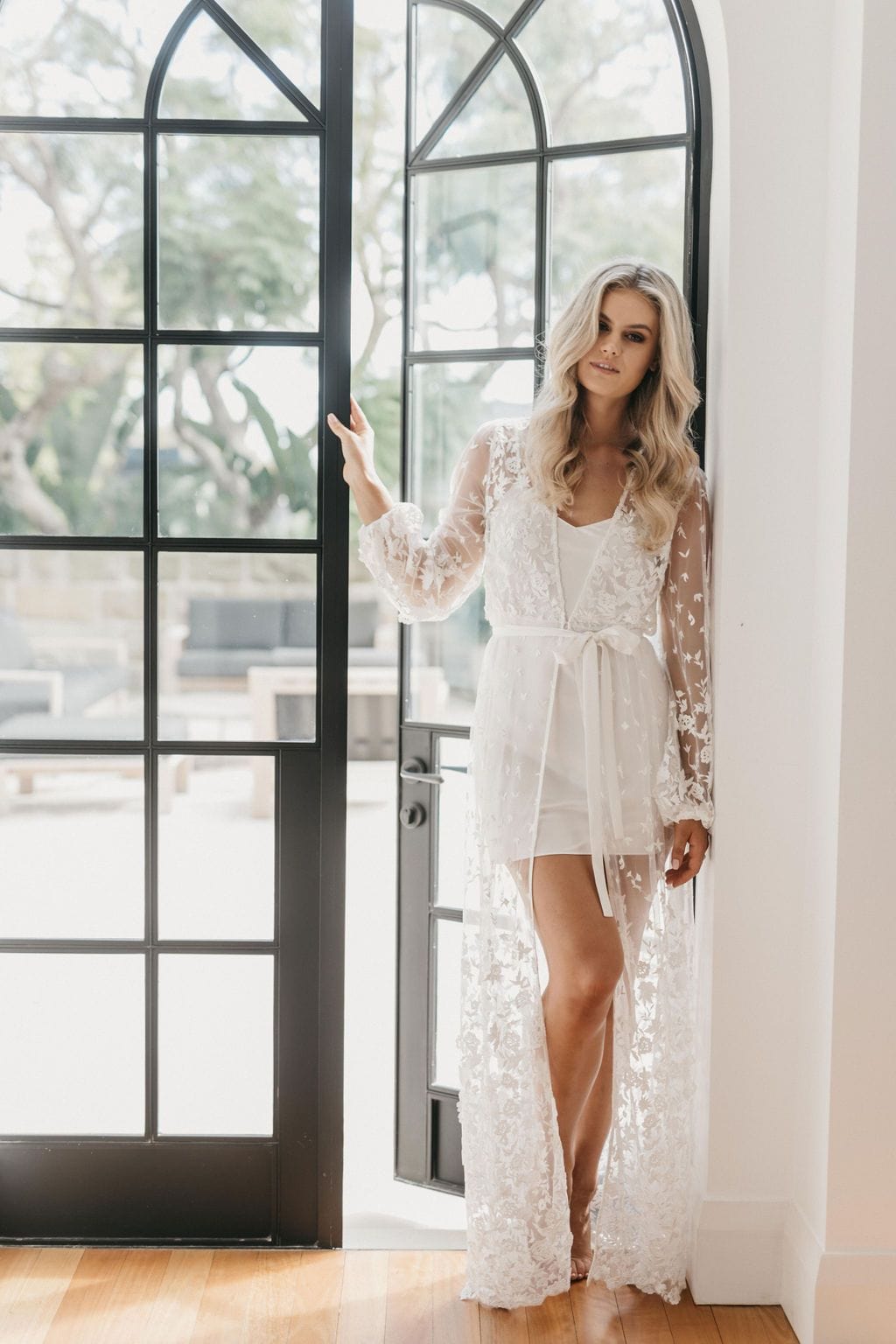 Adele Lace Maxi Bridal Robe with Slip - Elegant Wedding Gown for Brides, Bridal Party & Photoshoots - Perfect for Getting Ready, Ceremony & Honeymoon