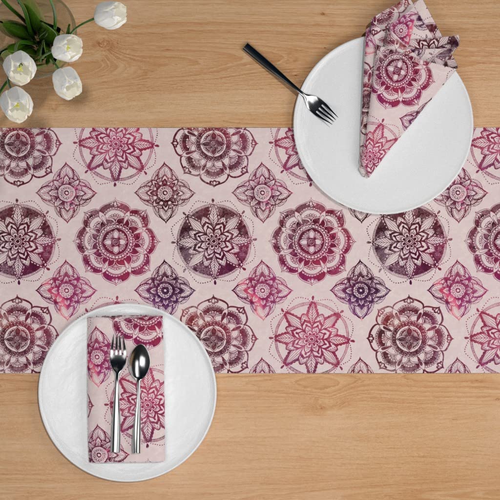 Custom Bohemian Rose Geometric Watercolor Print Cotton Sateen Table Runner - 72