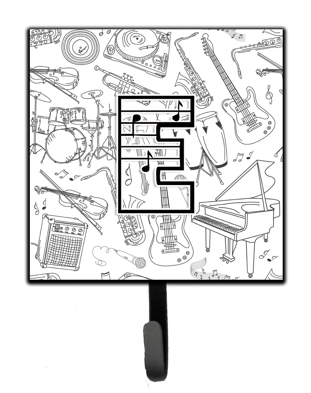 Caroline's Treasures CJ2007-ESH4 Decorative Letter E Wall Hook - Musical Note Design Key Holder, Coat Rack & Leash Hanger for Home, Office, or Dorm - Perfect for Keys, Towels, Aprons & Pet Accessories