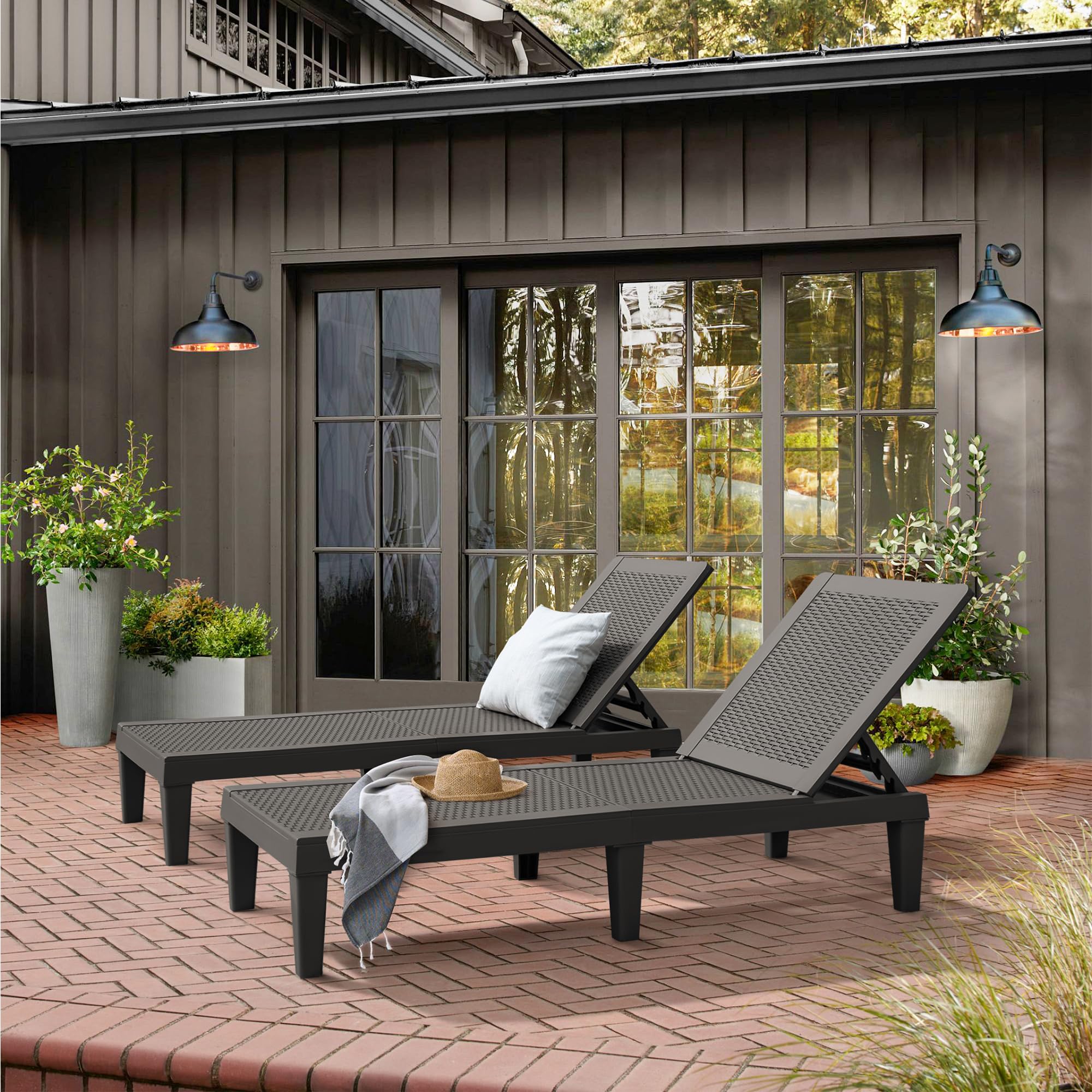 Flamaker Outdoor Lounge Chairs - Waterproof PE Wicker Chaise Lounge with 5-Position Adjustable Backrest, Easy Assembly Patio Furniture for Poolside, Deck, Garden, Beach & Backyard (Black) - Perfect for Sunbathing, Relaxing and Outdoor Lounging