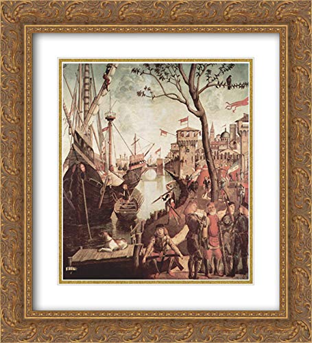 Vittore Carpaccio St. Ursula Arrival During Cologne Siege - 20x22 Inch Gold Ornate Framed Museum Art Print with Double Matting | Renaissance Wall Decor for Living Room, Office & Art Gallery