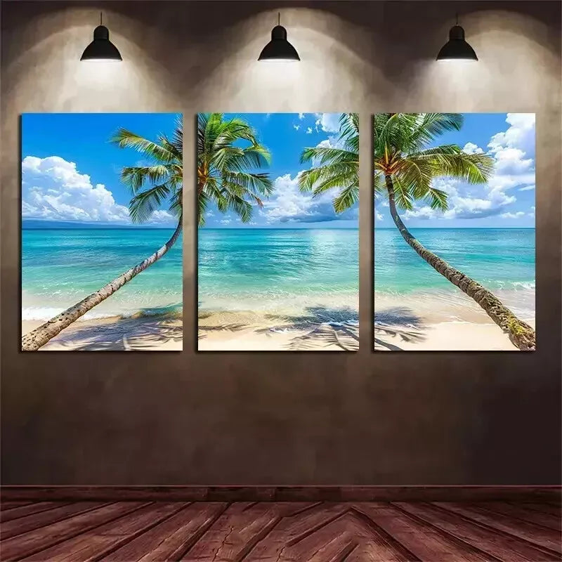 3-Piece Edge Into Clear Blue Water Exotic Beach Wall Art Set - Framed Canvas 50x70cm (20x28in) - High Quality Print - 100% Australian Made - Ready to Hang - Perfect for Living Room, Bedroom & Office Decor