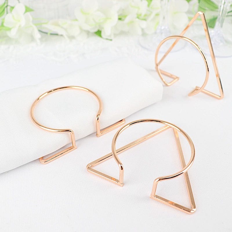 4 Pack Gold Geometric Metal Napkin Rings - Circle & Triangle Design for Elegant Table Setting, Wedding, Dinner Party, and Home Decor