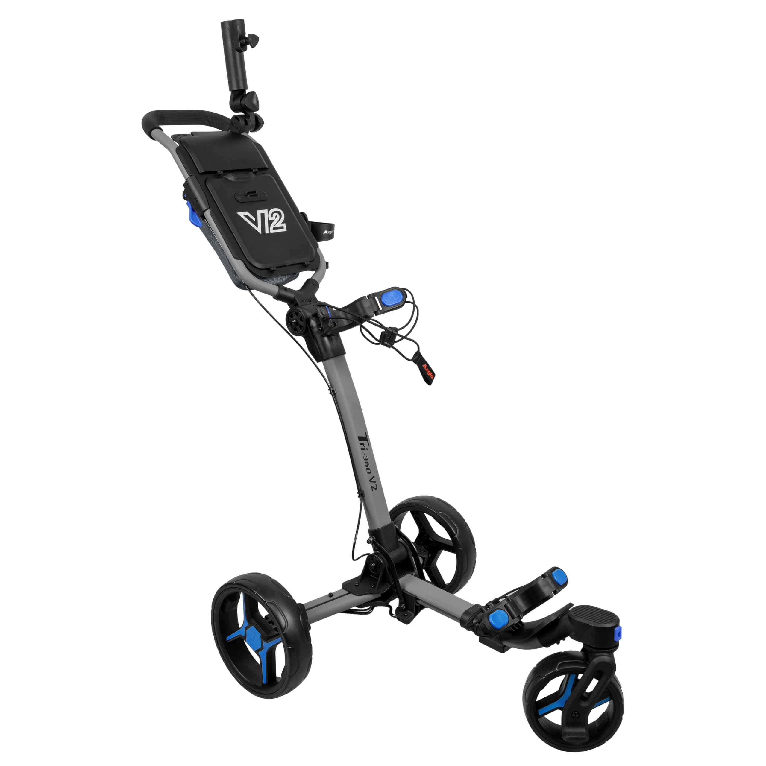 V2 Golf Push Cart - 3 Wheel Lightweight Golf Cart with 360° Swivel Front Wheel & Hand Brake | Easy Fold Design | Includes Cup Holder, Umbrella & Scorecard Holder | Perfect for Golf Courses, Driving Ranges & Outdoor Practice
