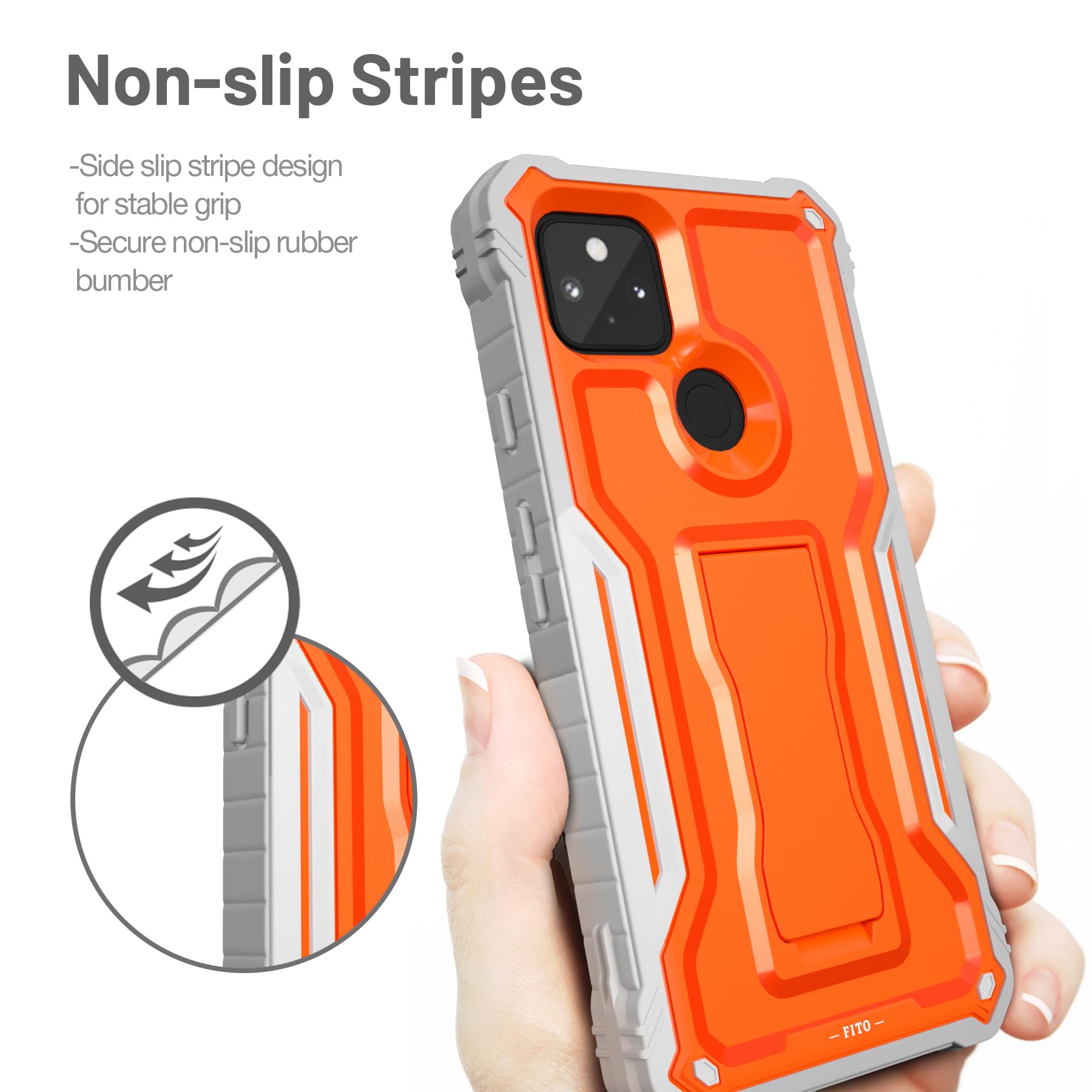 FITO Google Pixel 5A Case - Shockproof Dual Layer with Kickstand & Screen Protector for Outdoor Protection