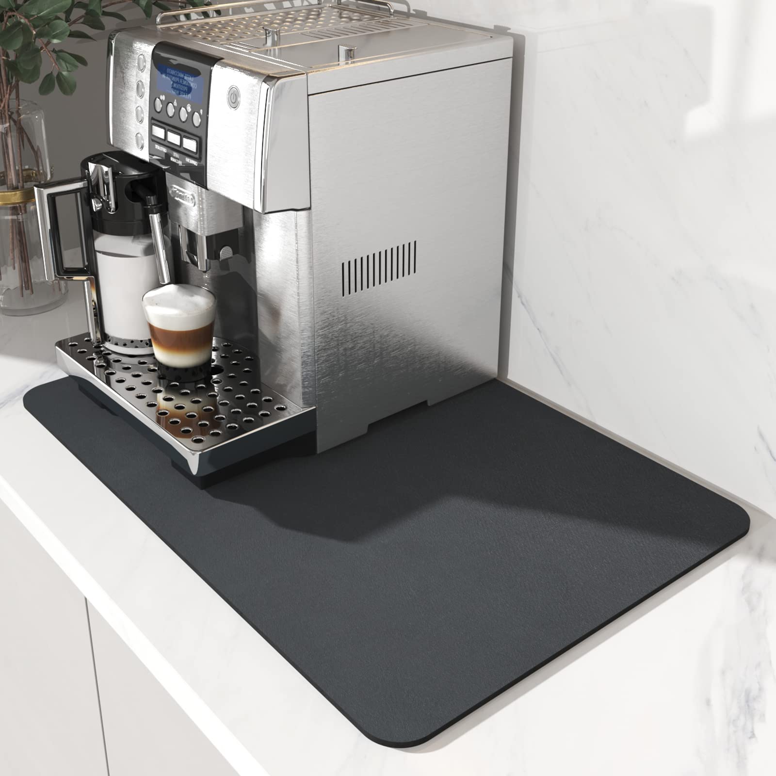 AMOAMI Non-Slip Absorbent Coffee Mat - Stain Hiding Kitchen Counter Drying Mat with Rubber Backing, Fits Under Coffee Makers, Espresso Machines & Dish Racks | Perfect for Coffee Bars, Kitchens & Office Break Rooms