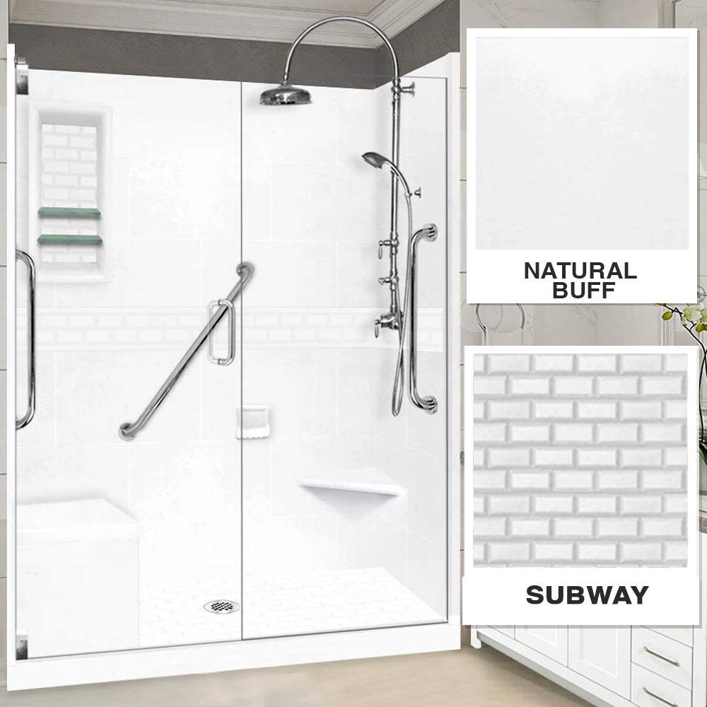 Freedom 60 Natural Buff Sand Sistine Stone & Subway Tile DIY Shower Remodel Kit - Waterproof Peel and Stick Backsplash for Bathroom, Kitchen, Laundry Room Renovation