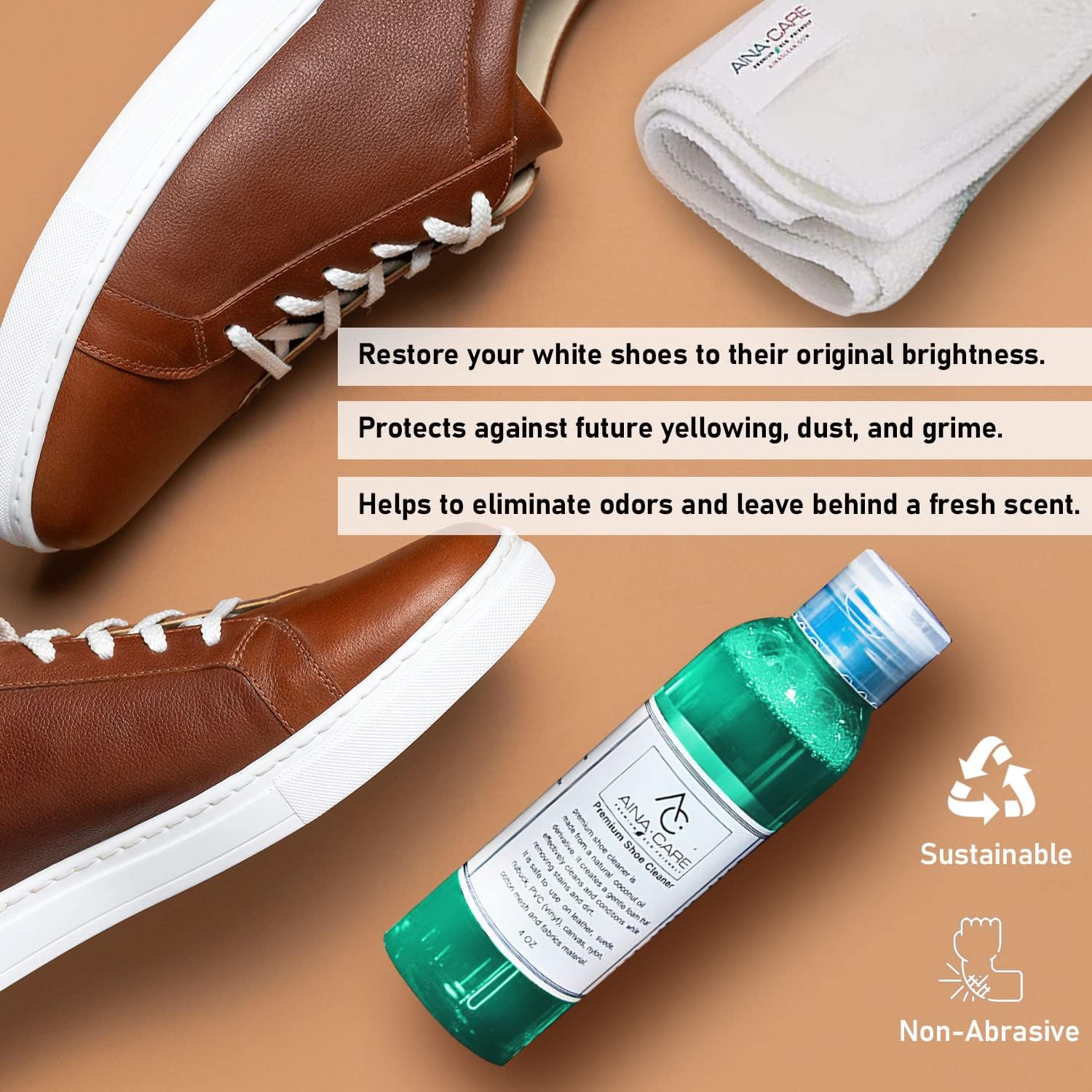 Premium Bronze Sneaker Cleaner Kit - Gentle Shoe Cleaning Solution with Free Microfiber Cloth | Perfect for Nike, Adidas & White Shoes | Home & Gym Use