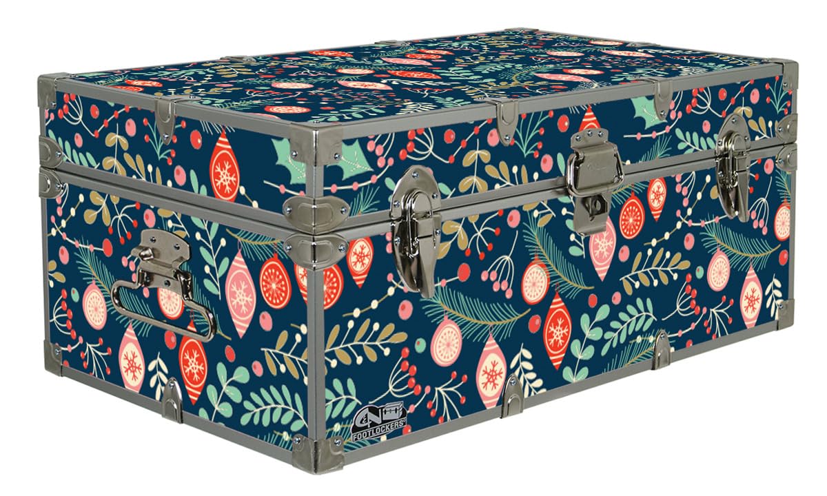 Christmas Storage Trunk Organizer Box with Lockable Hasp - 32x18x13.5 Inch Seasonal Footlocker for Holiday Ornaments, Home Decor & Organization - Perfect for Living Room, Nursery, Bedroom & Office Storage | Multi-Functional as Decorative Chest & Footrest