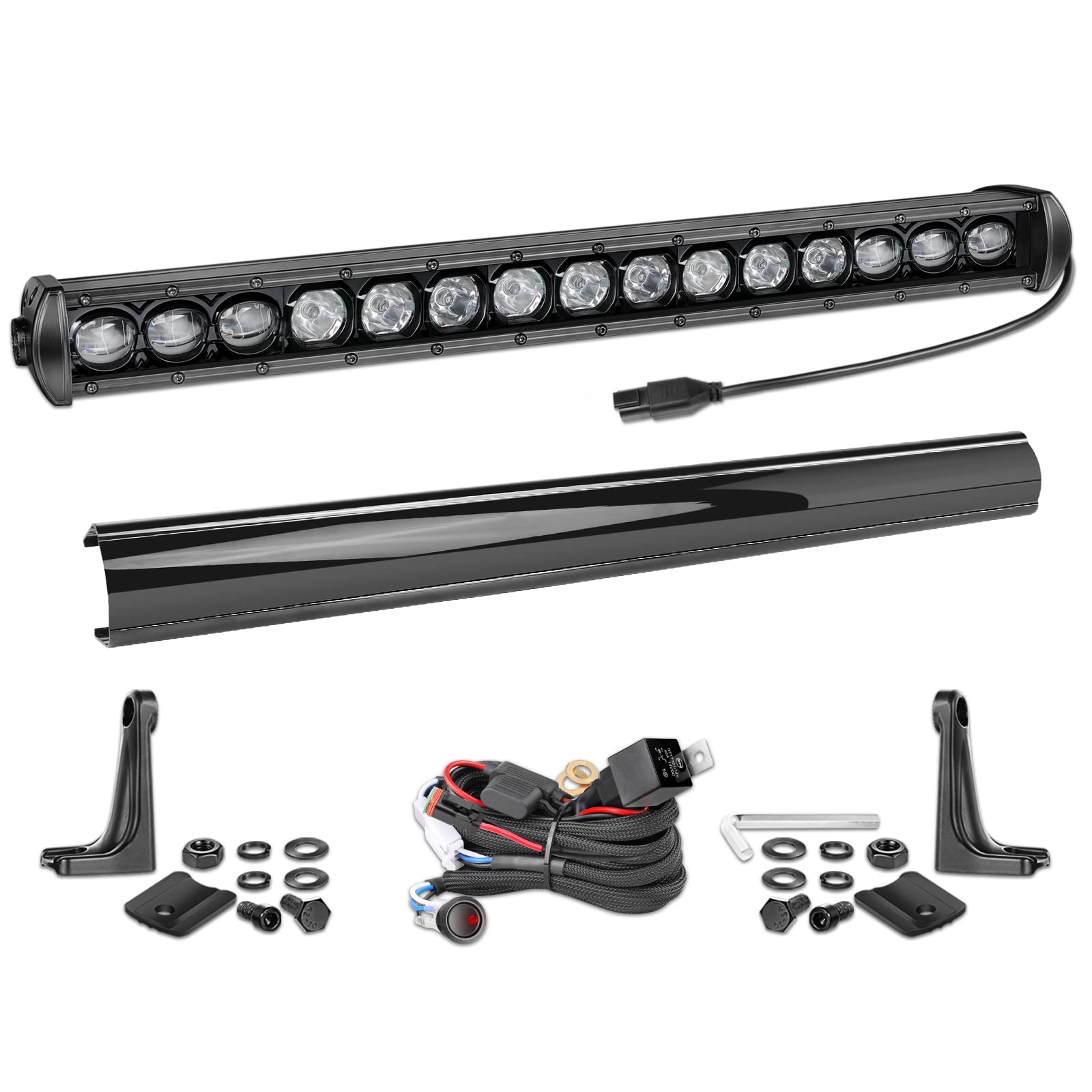 20 Inch Single Row LED Light Bar with Wiring Harness - Nirider Black Series 75W Super Slim Spot/Flood Combo LED Fog Lights - Waterproof Off-Road Driving Lights for SXS, Truck, ATV, UTV, 4x4 - Perfect for Night Off-Roading, Work Sites, and Emergency Lighting